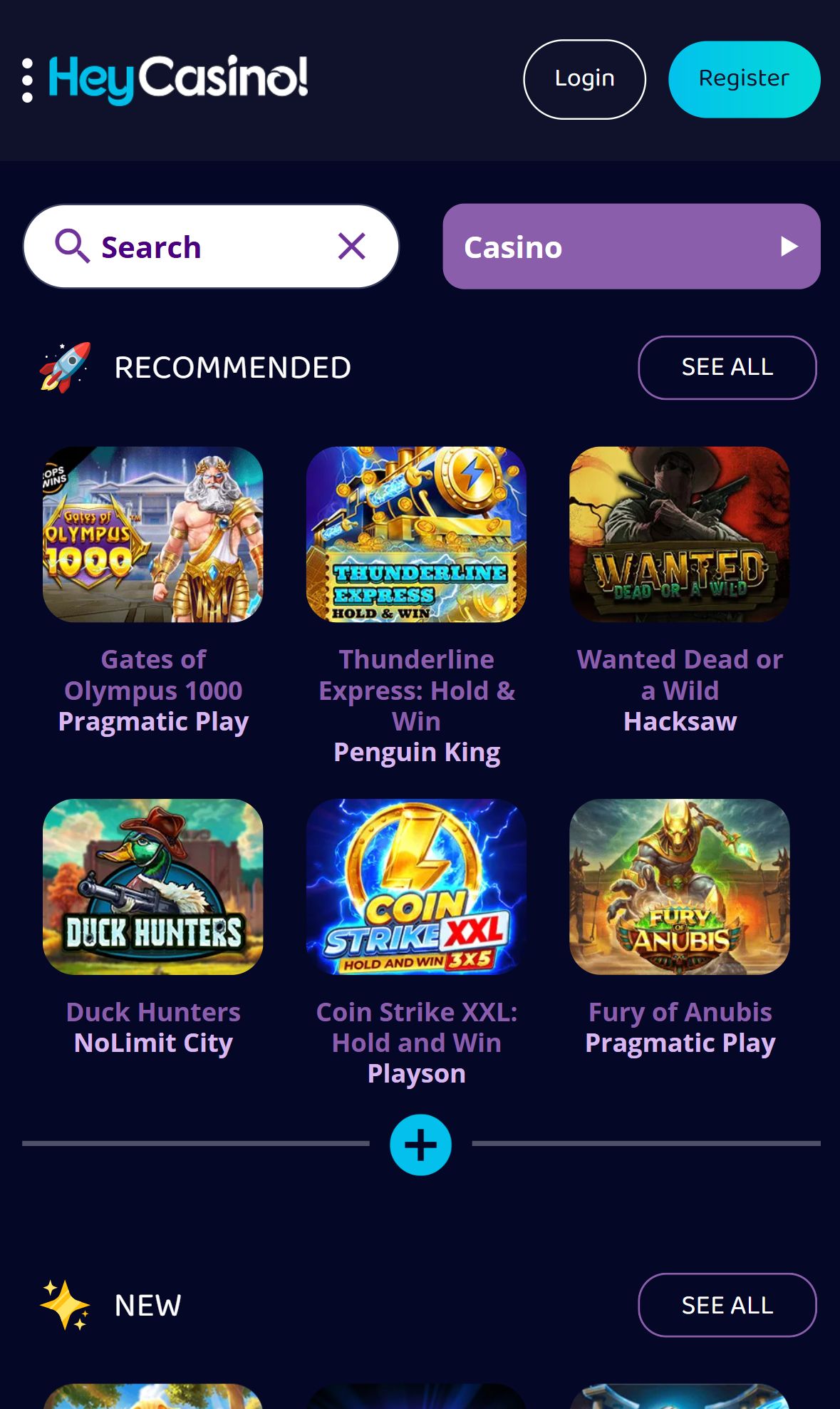 HeyCasino! — Lobby (Mobile)