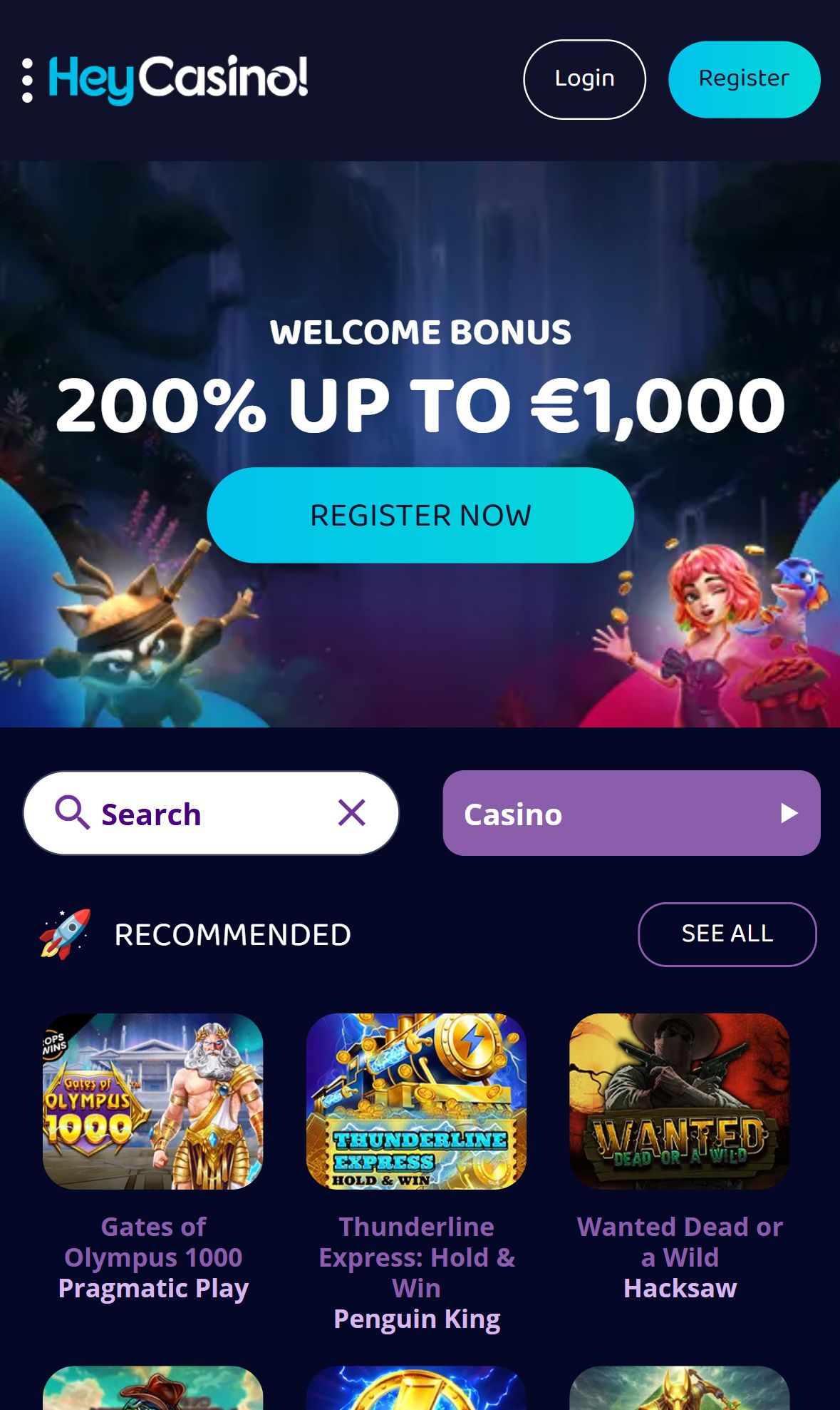 HeyCasino! — Homepage (Mobile)