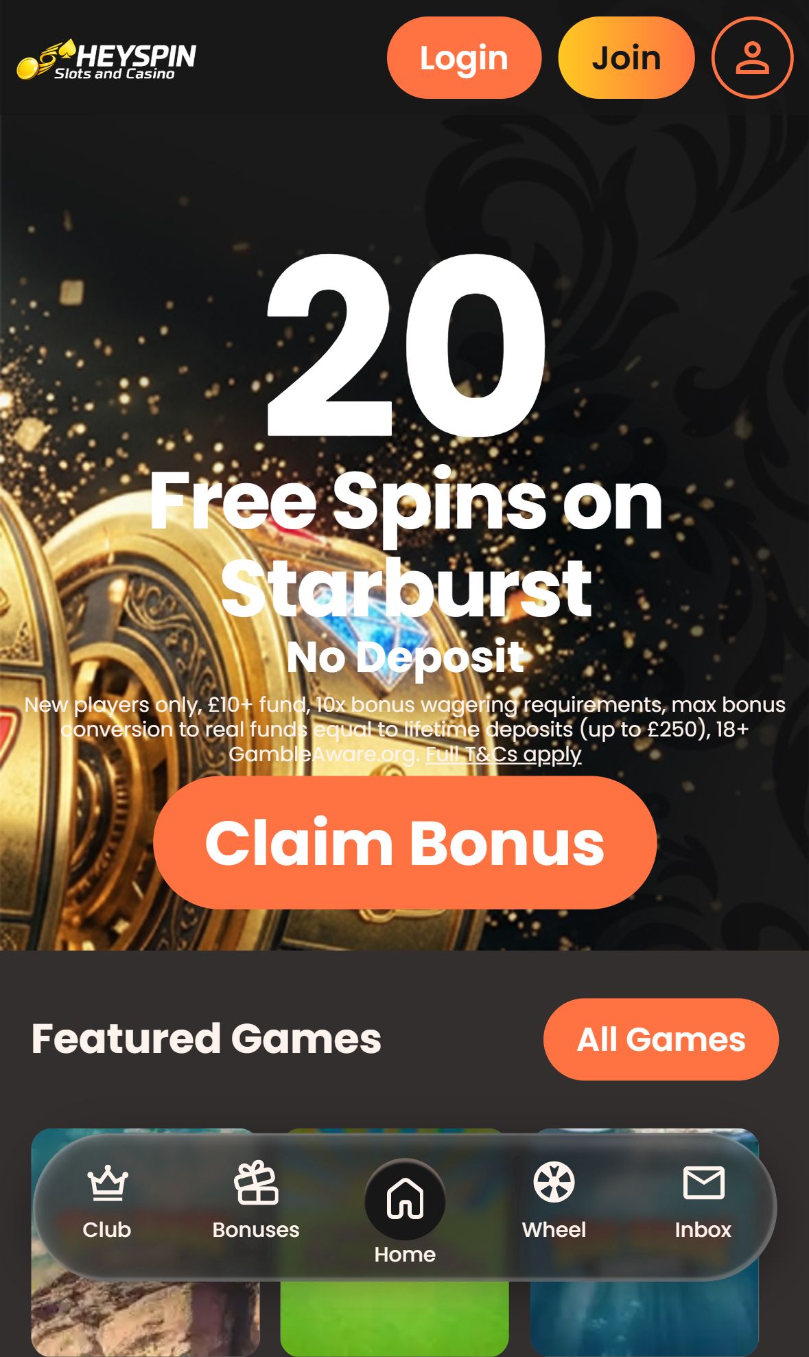 Heyspin — Homepage (Mobile)