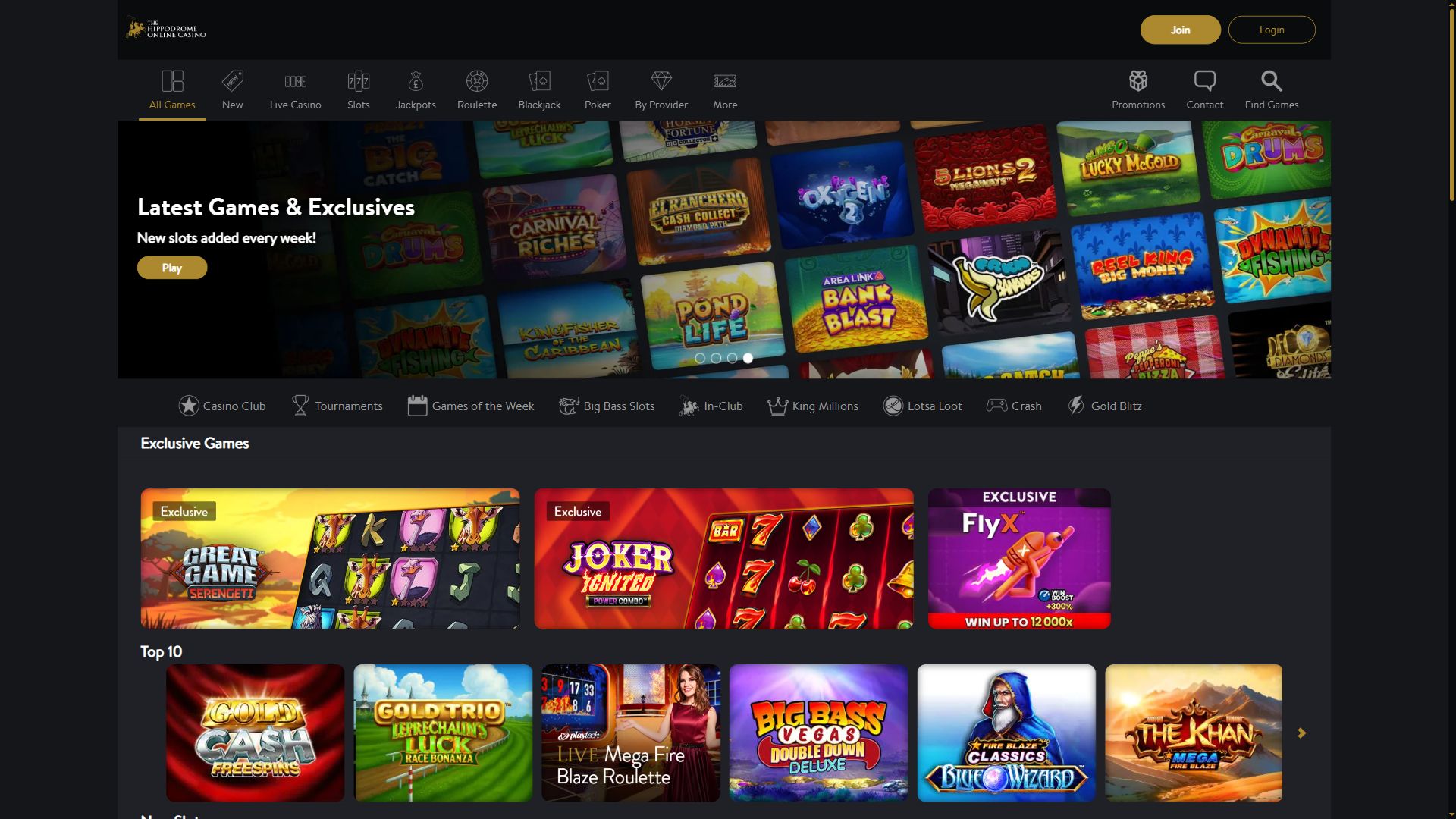 Hippodrome Online — Startseite (Desktop)