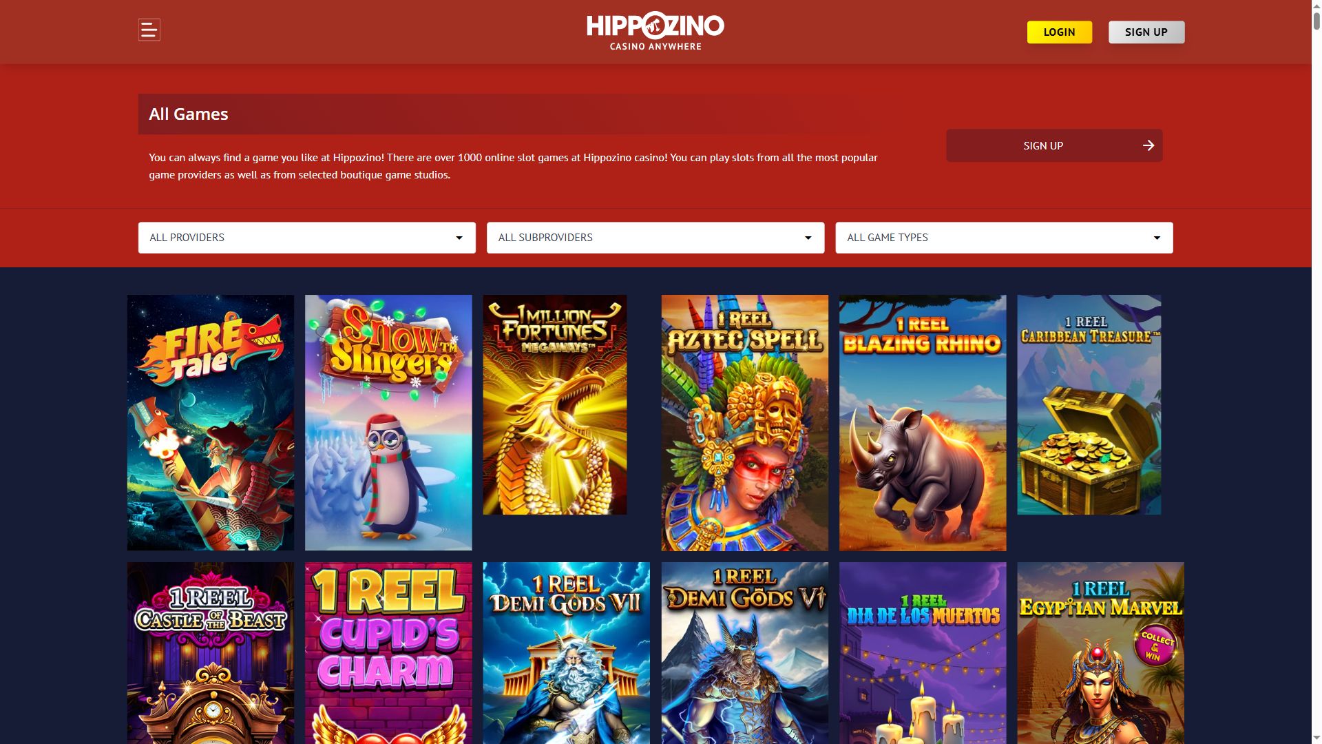 Hippozino — Lobby (Desktop)