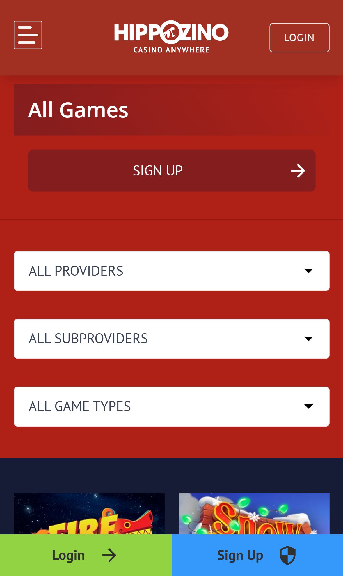 Hippozino — Lobby (Mobile)