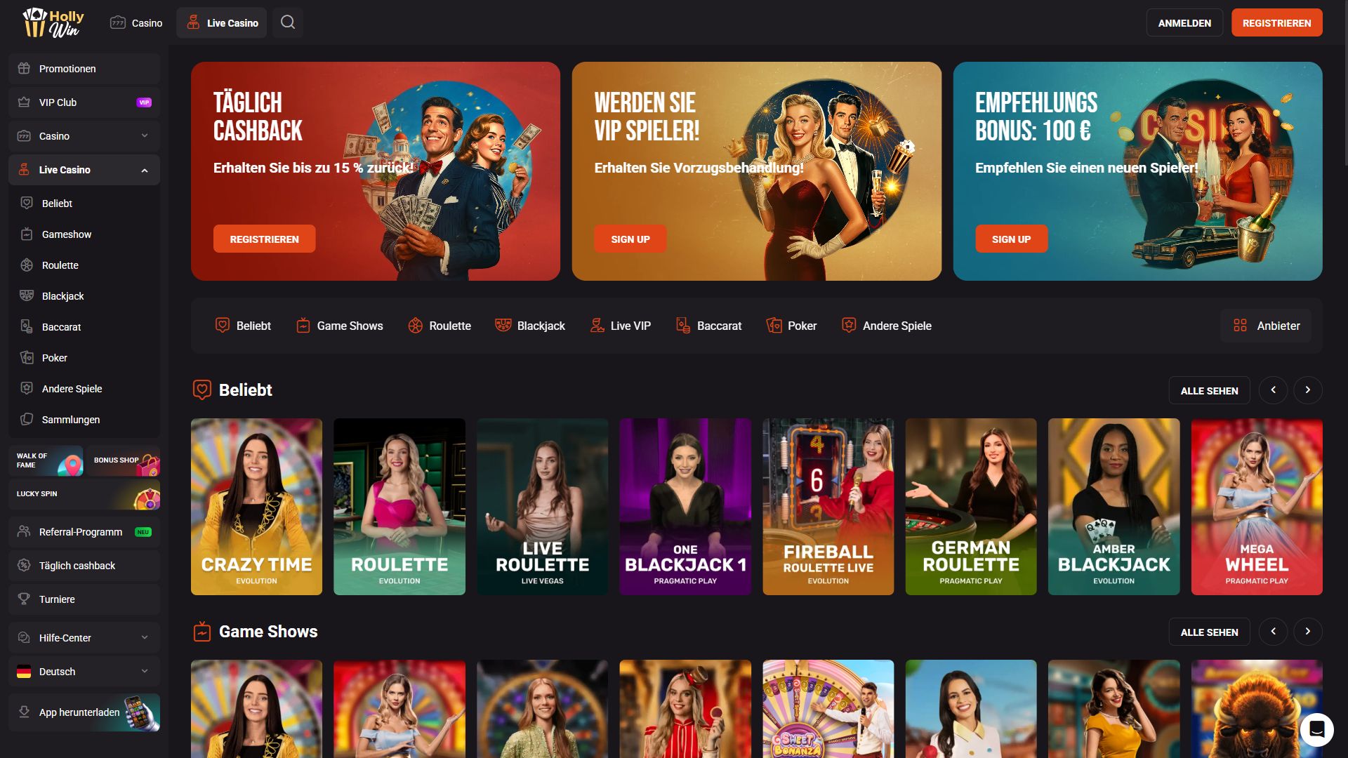 HollyWin — Lobby (Desktop)