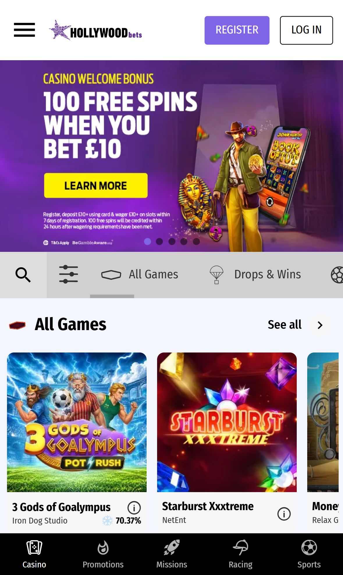 Hollywoodbets — Lobby (Mobile)