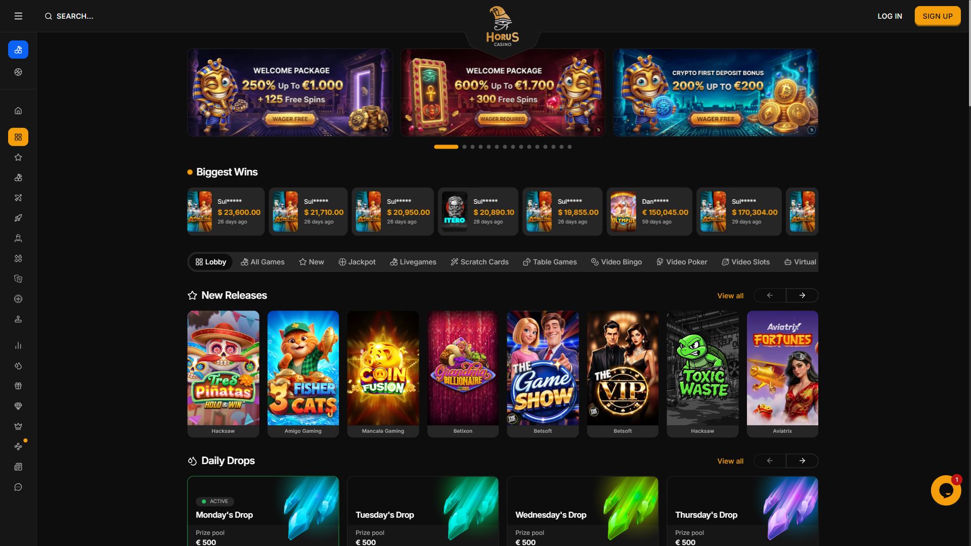 Horus Casino — Lobby (Desktop)