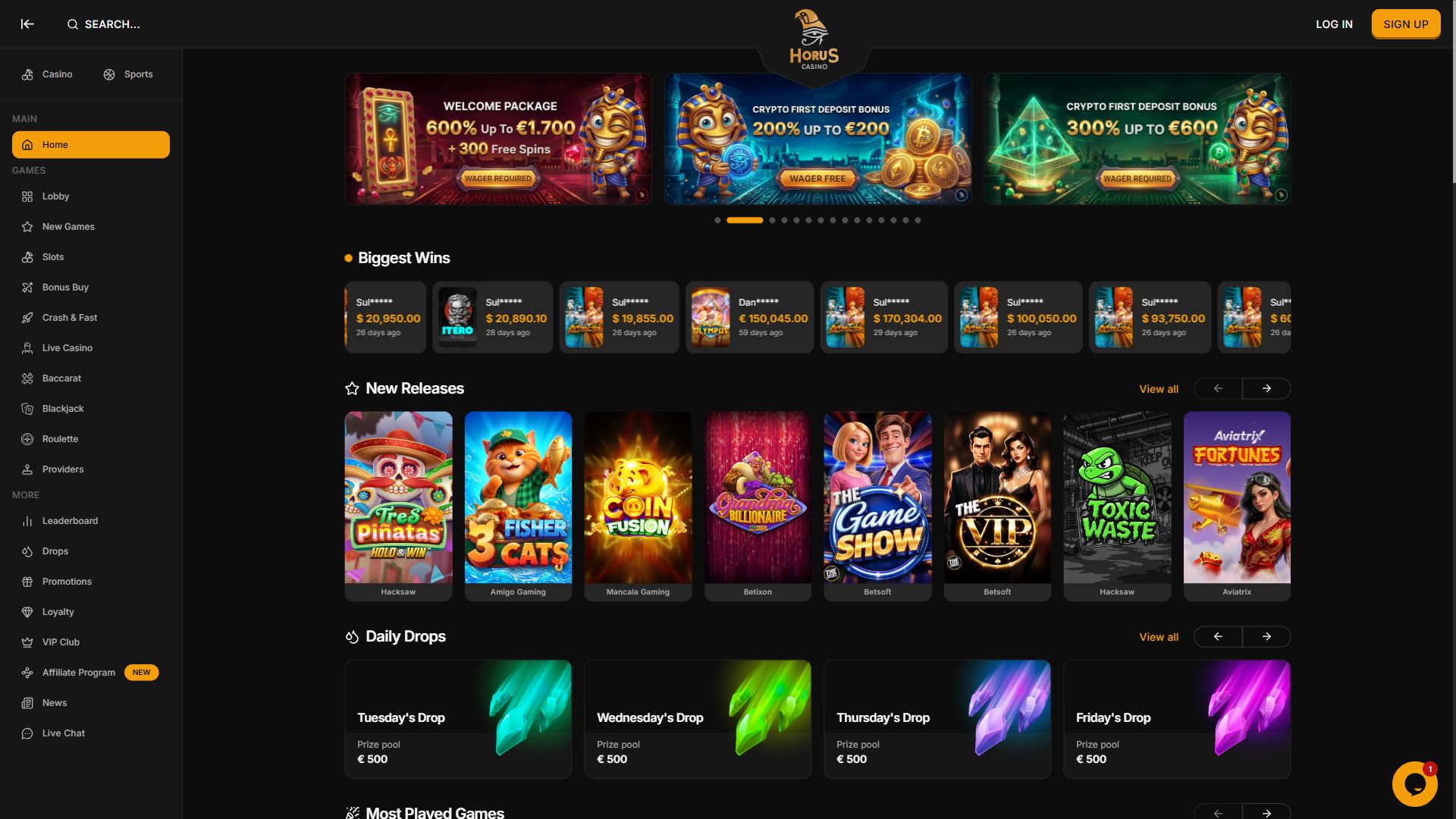 Horus Casino — Homepage (Desktop)