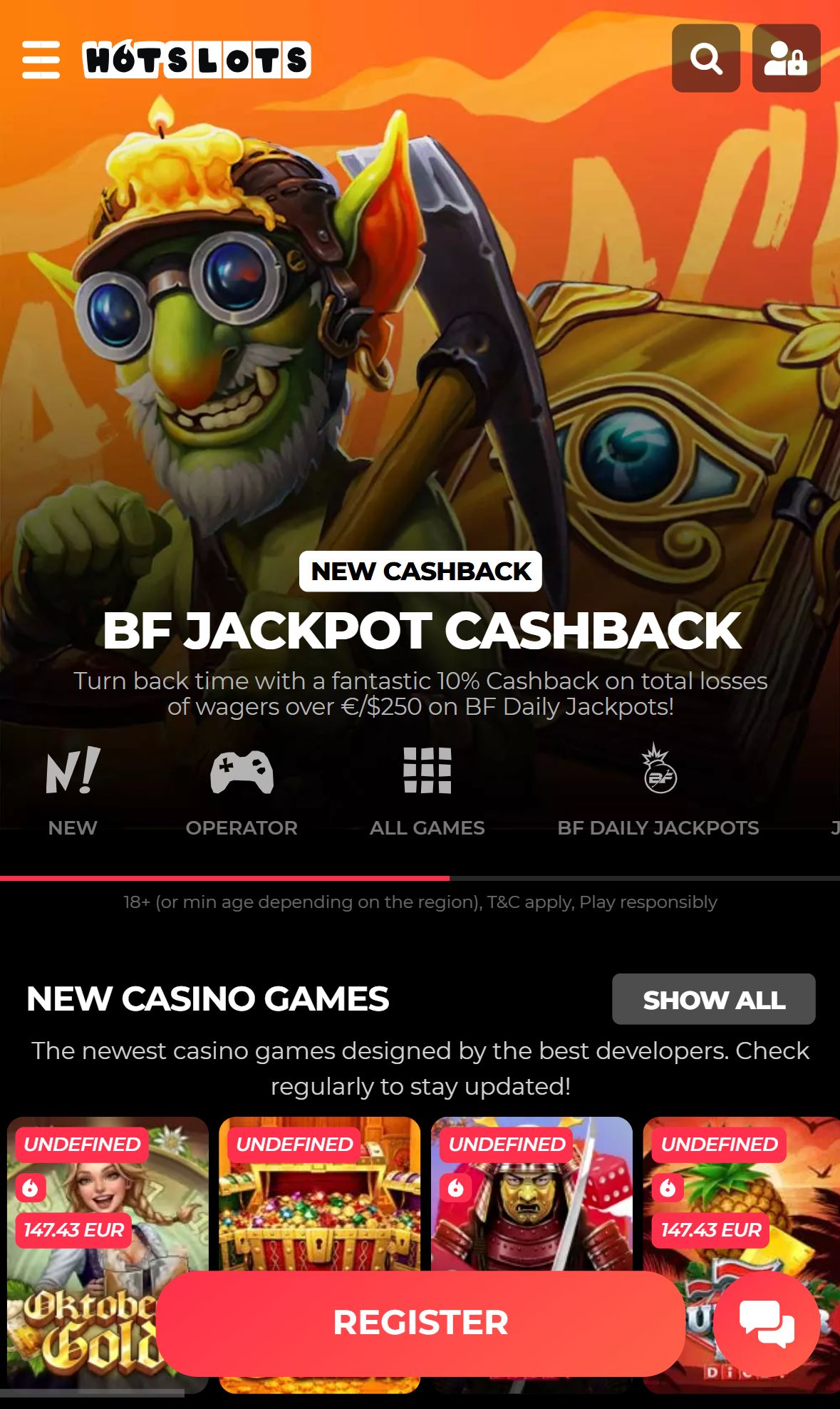HotSlots — Homepage (Mobile)
