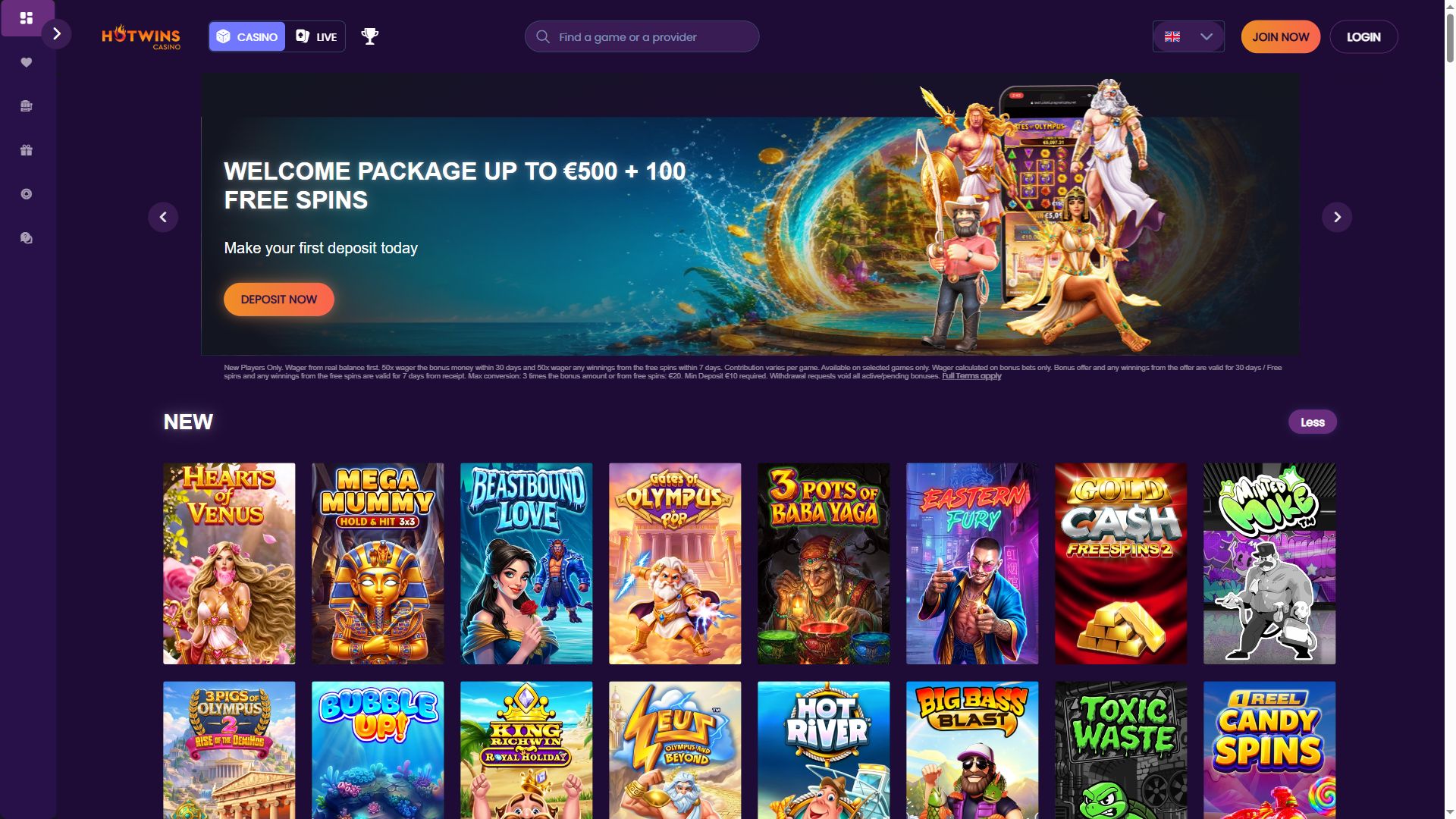 Hotwins Casino — Lobby (Desktop)
