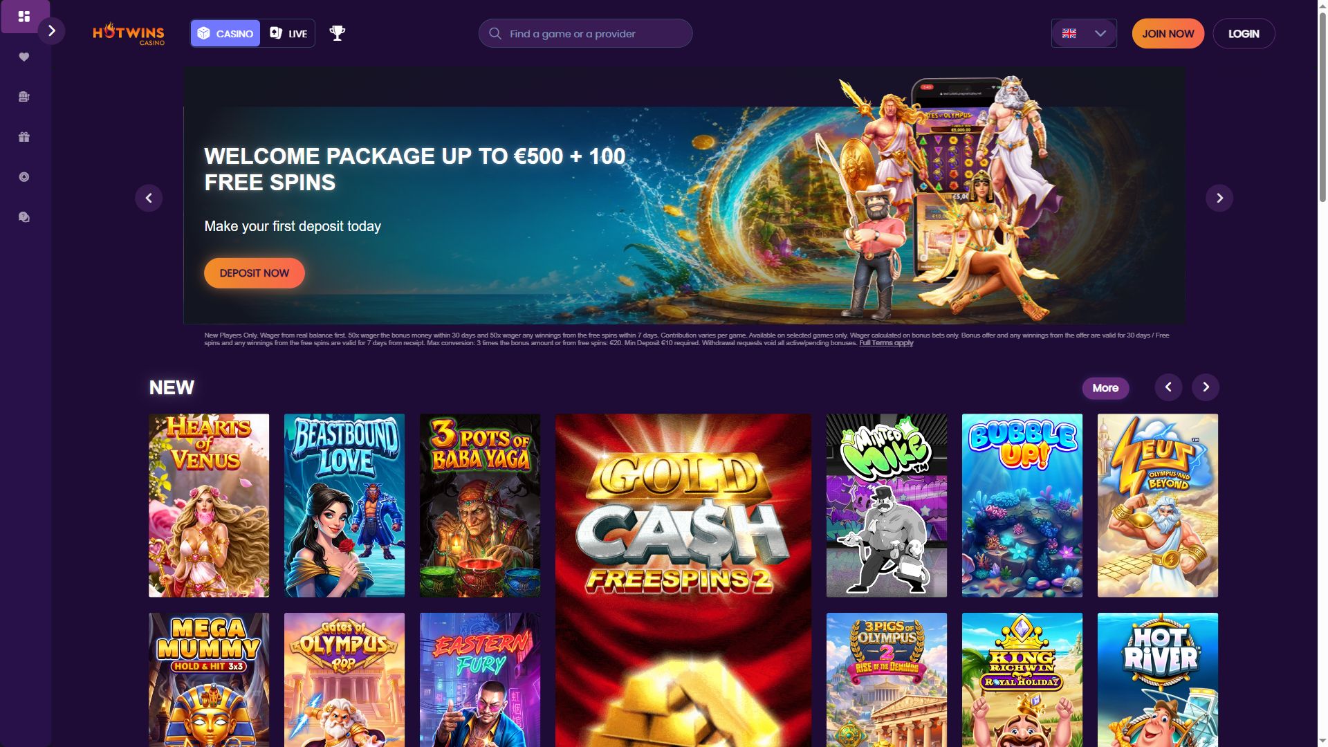 Hotwins Casino — Homepage (Desktop)