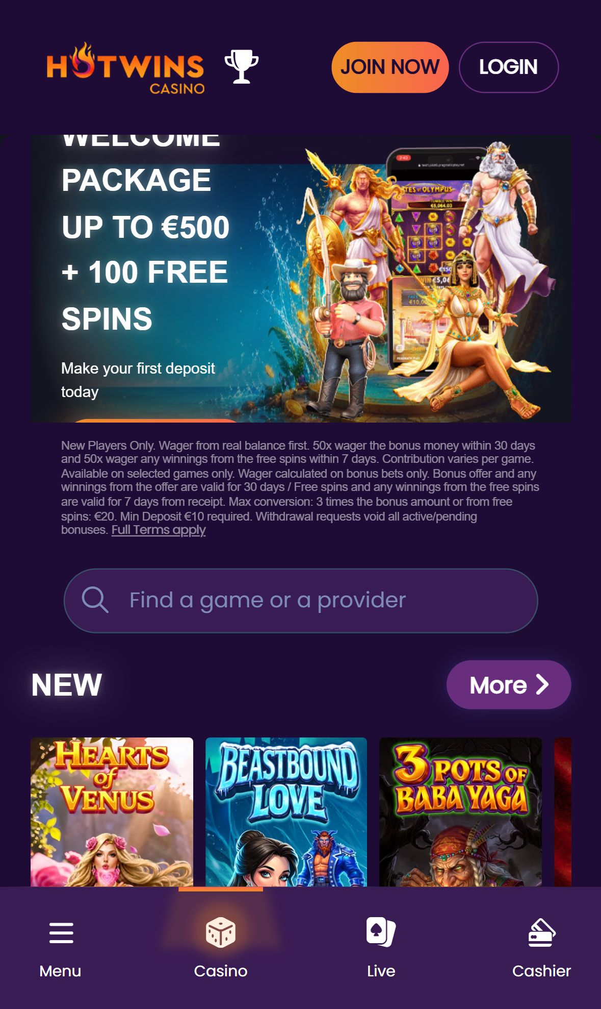 Hotwins Casino — Homepage (Mobile)