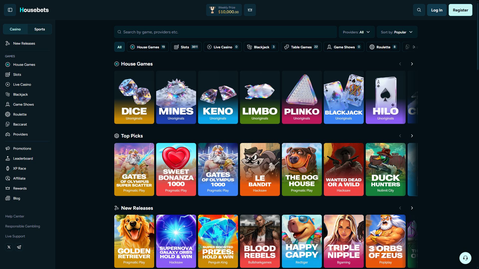 Housebets — Lobby (Desktop)
