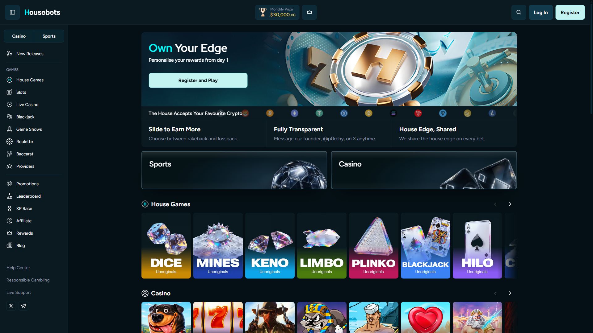 Housebets — Homepage (Desktop)