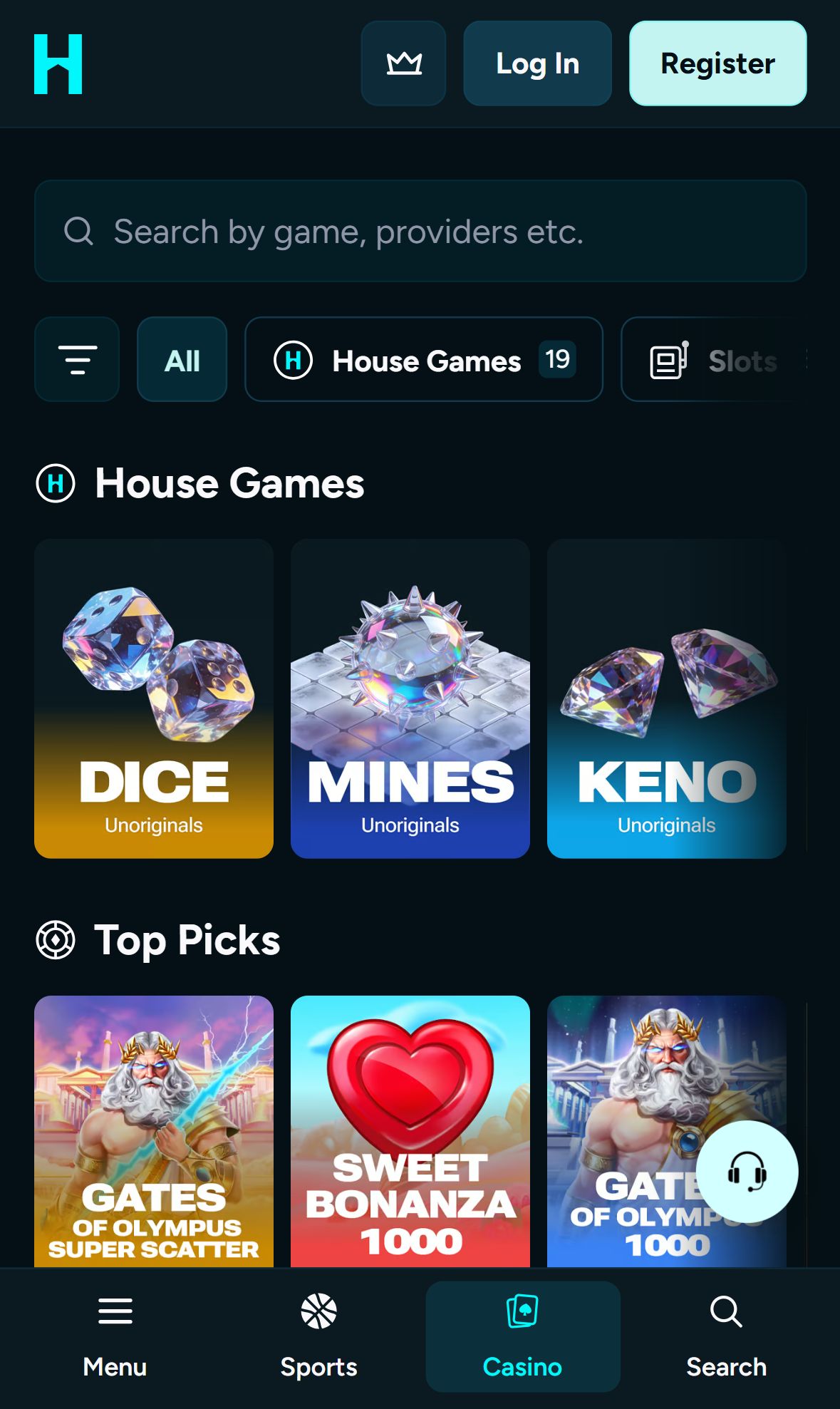 Housebets — Lobby (Mobile)