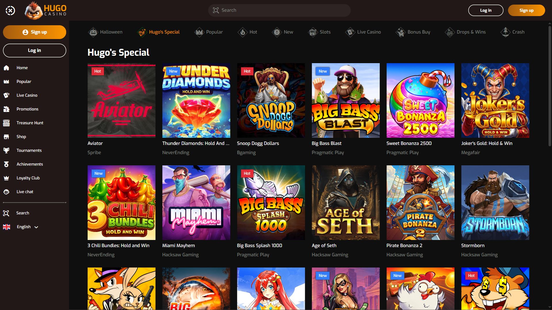 Hugo Casino — Lobby (Desktop)