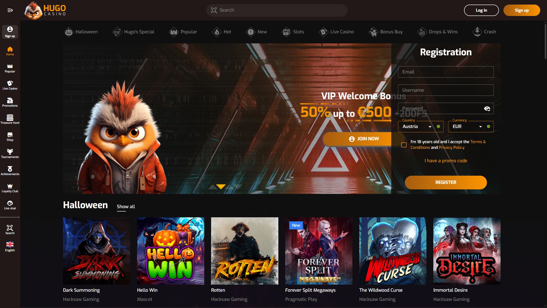 Hugo Casino — Homepage (Desktop)