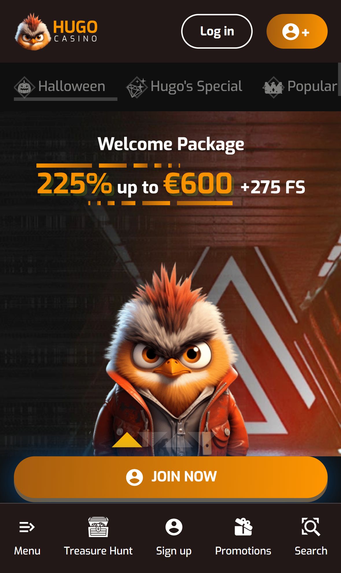 Hugo Casino — Homepage (Mobile)