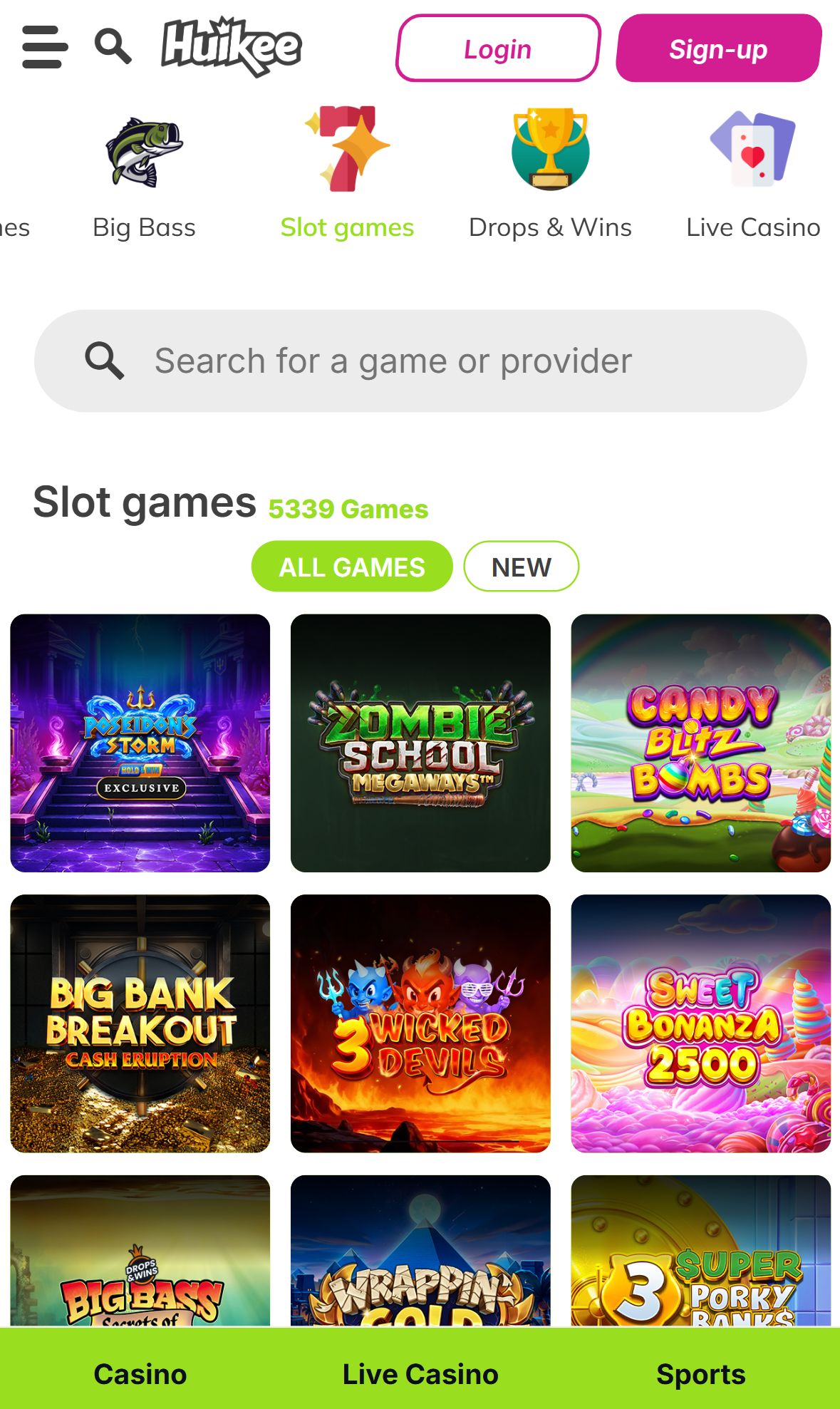Huikee — Lobby (Mobile)