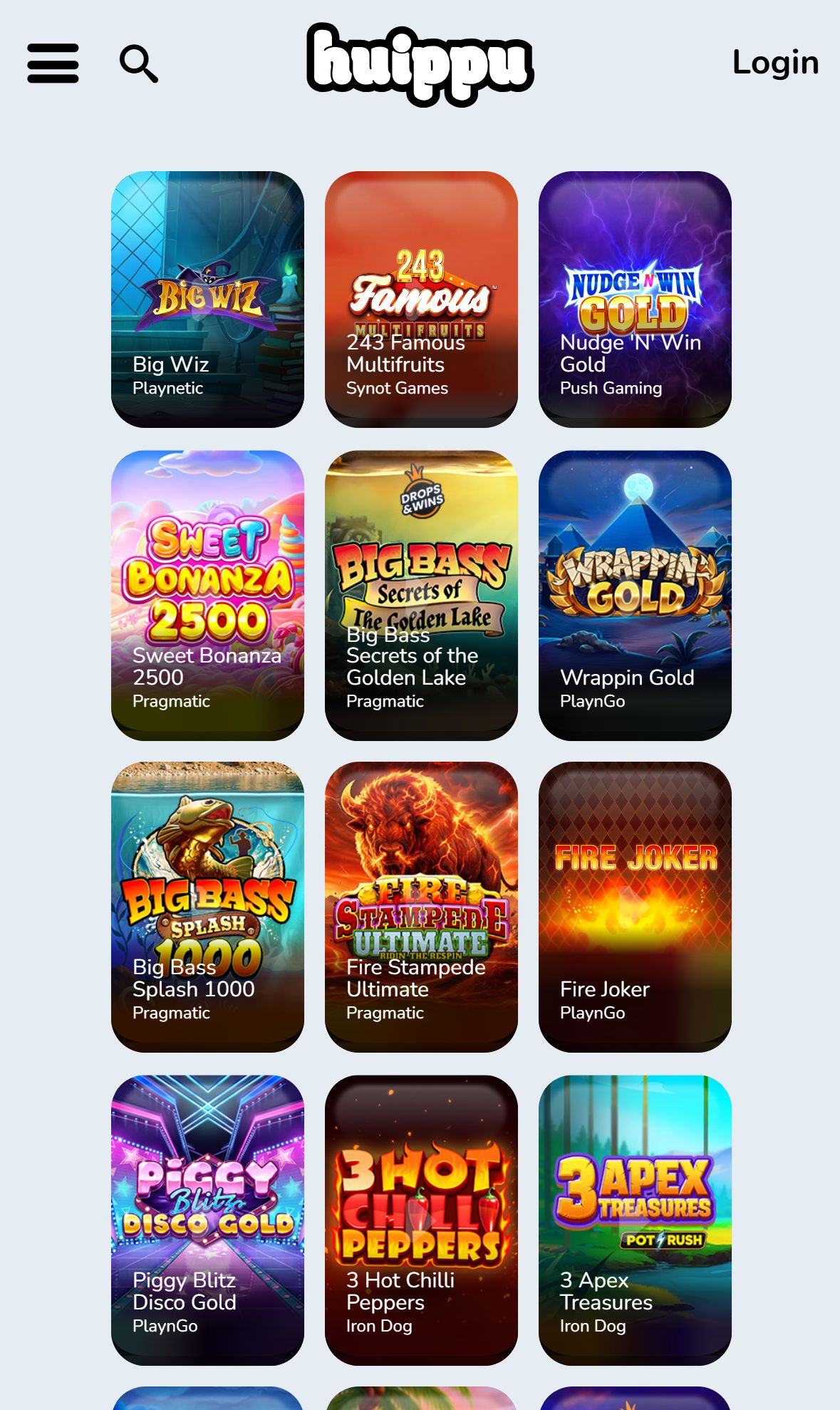 Huippukasino — Lobby (Mobile)