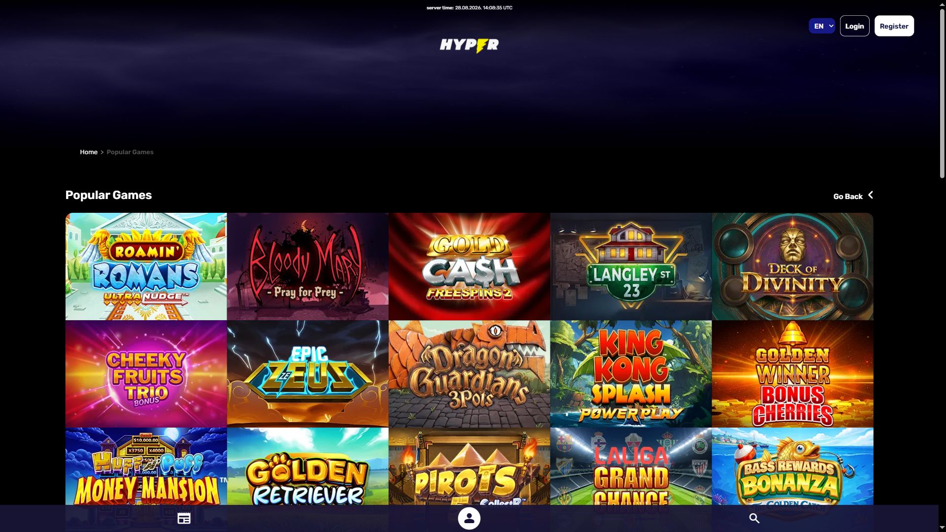 Hypercasino — Lobby (Desktop)
