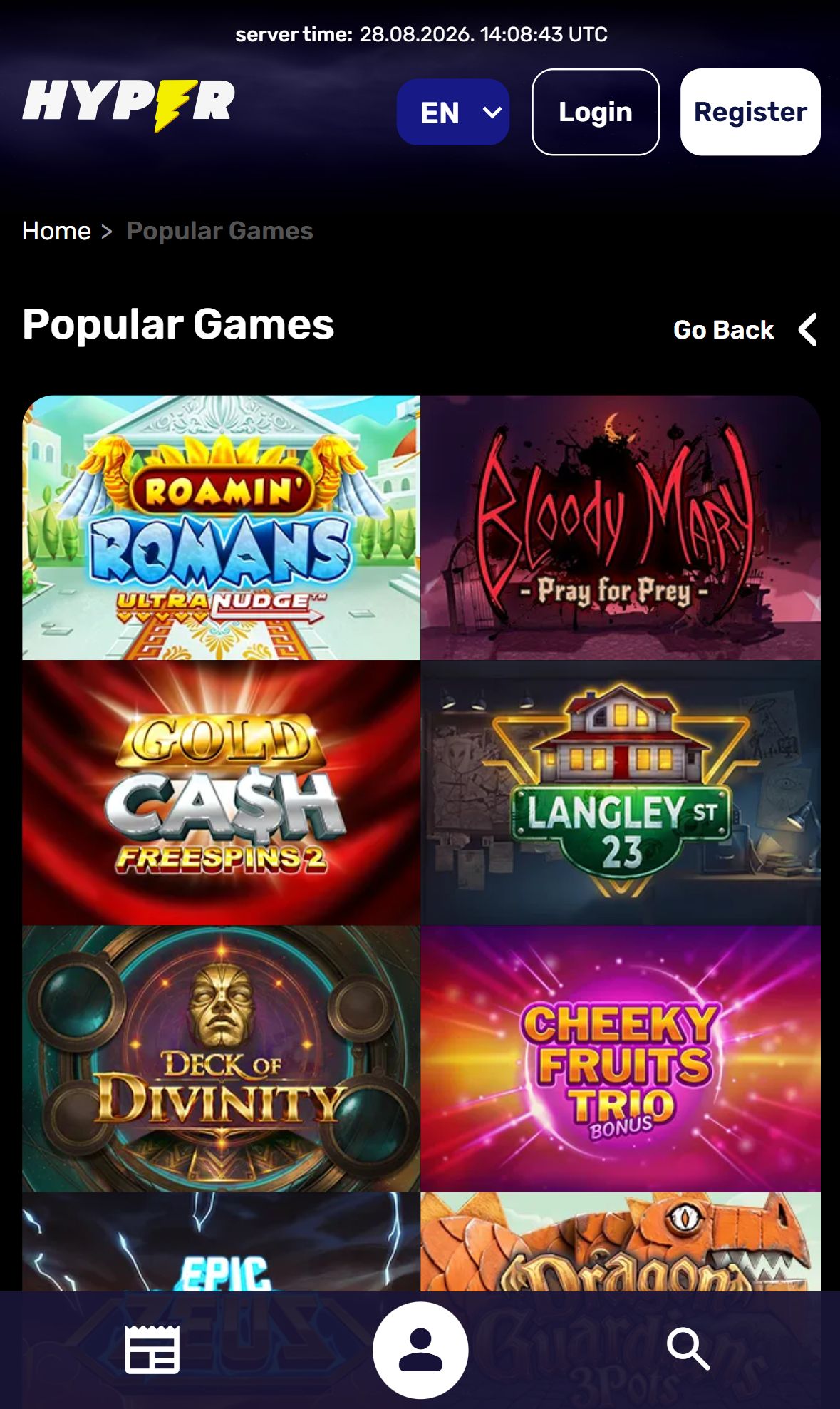 Hypercasino — Lobby (Mobile)