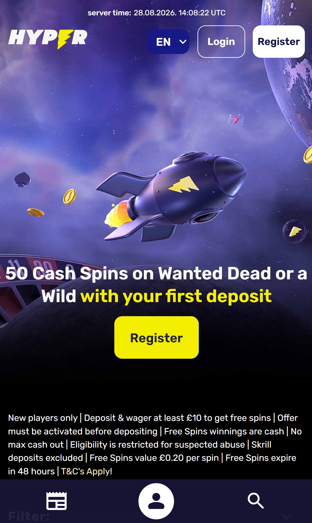 Hypercasino — Homepage (Mobile)