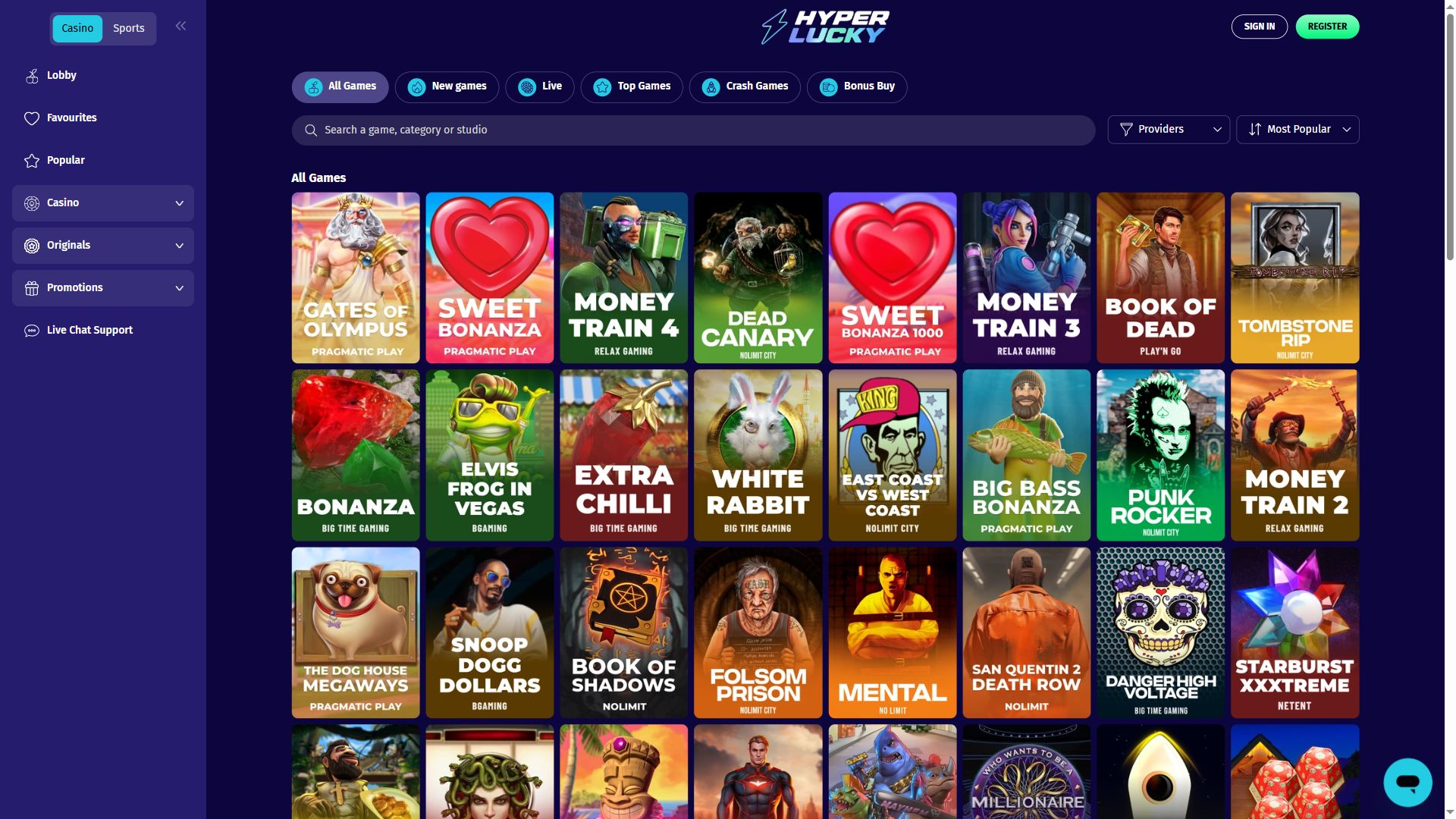 Hyper Lucky — Lobby (Desktop)