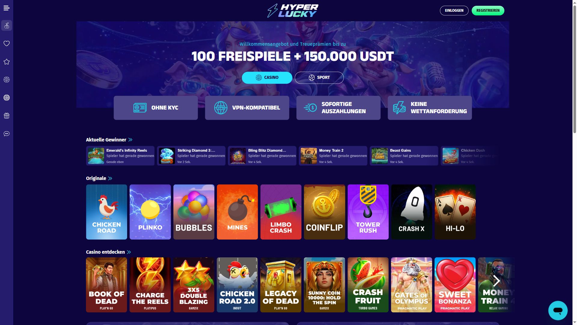 Hyper Lucky — Startseite (Desktop)
