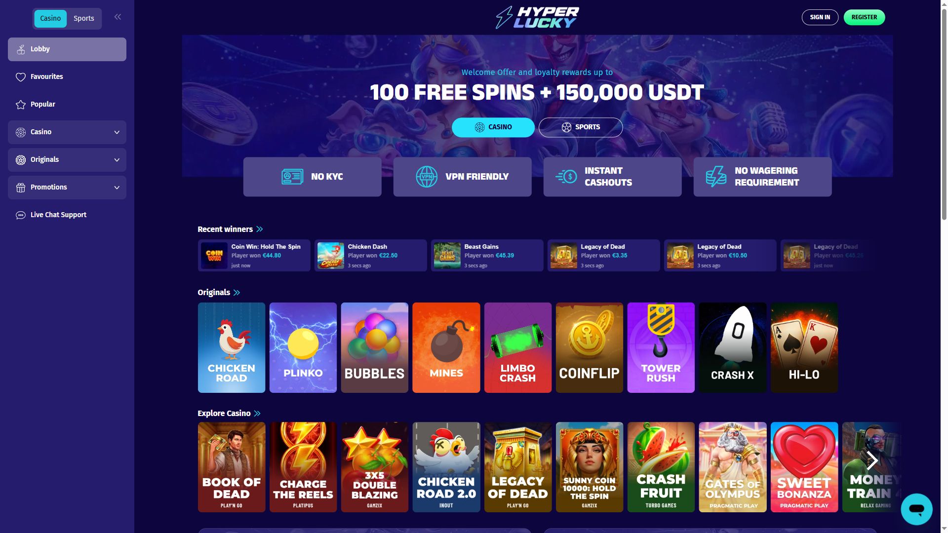 Hyper Lucky — Homepage (Desktop)