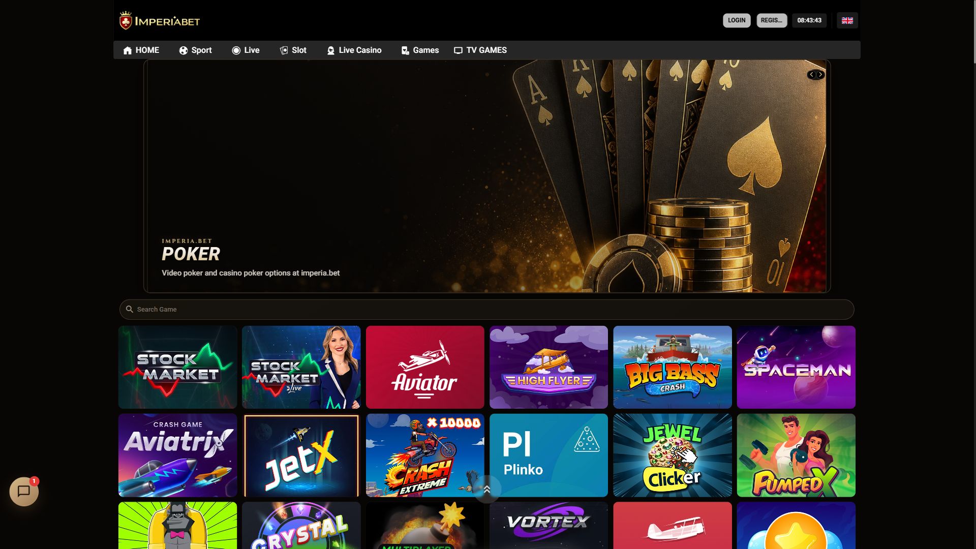 ImperiaBet — Lobby (Desktop)