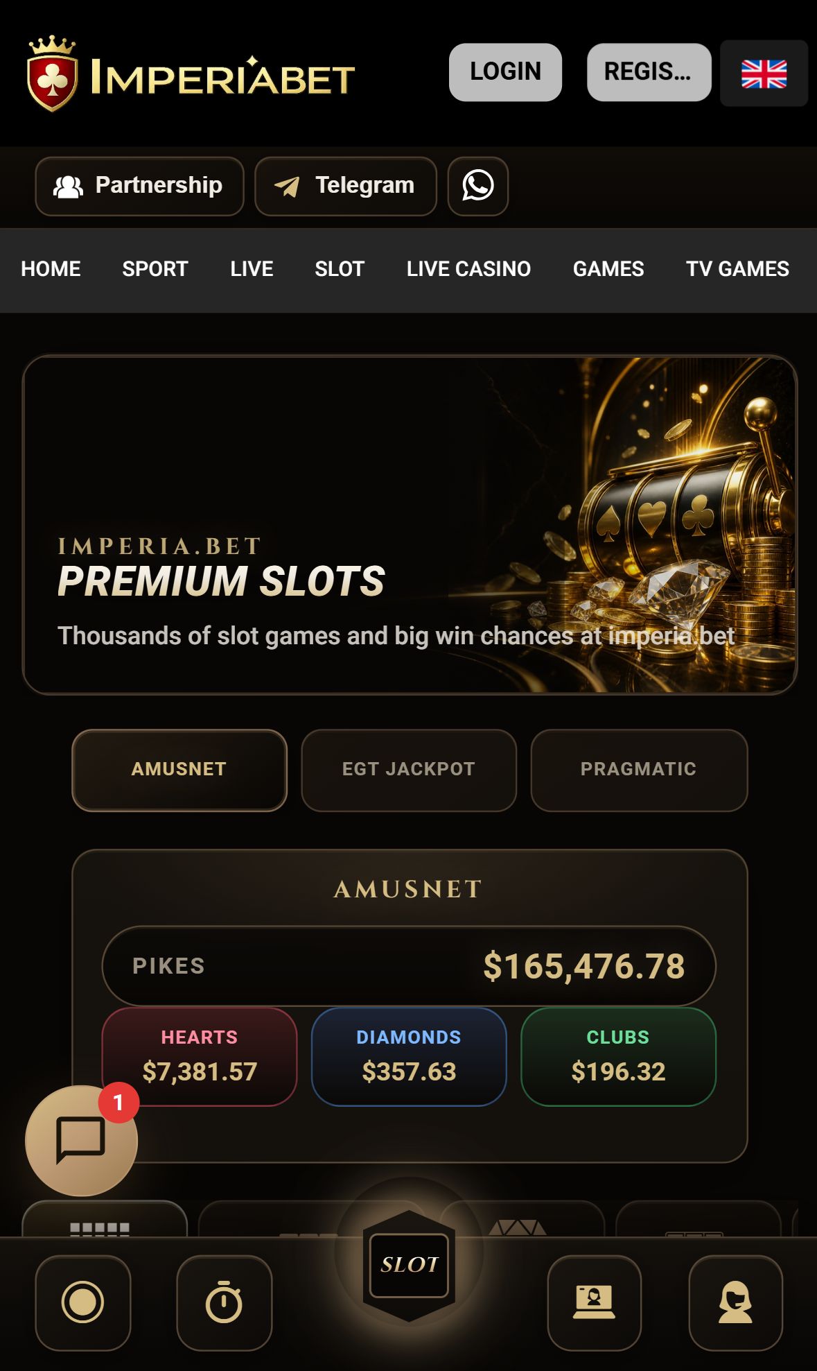 ImperiaBet — Lobby (Mobile)