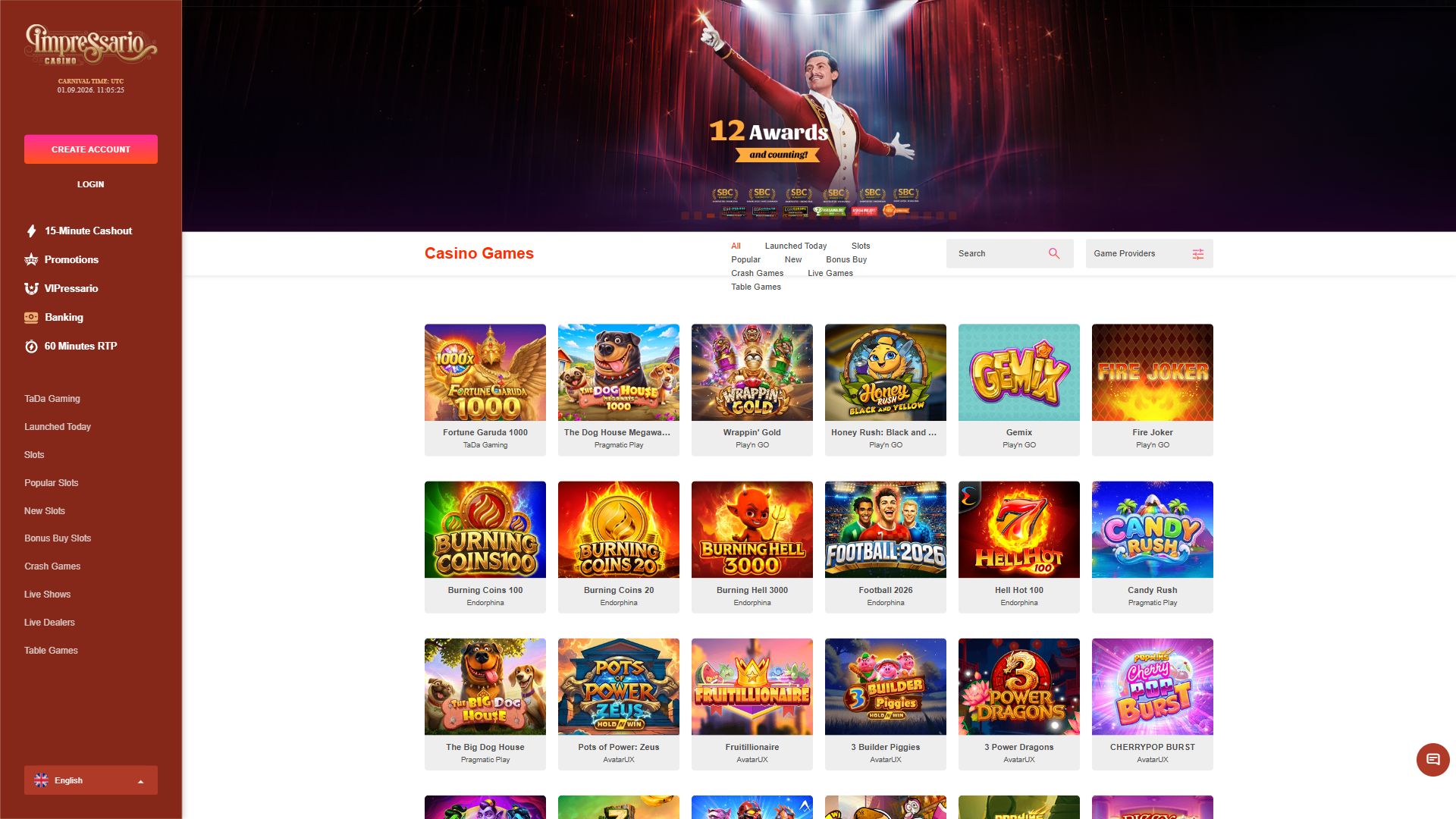 Impressariocasino — Lobby (Desktop)
