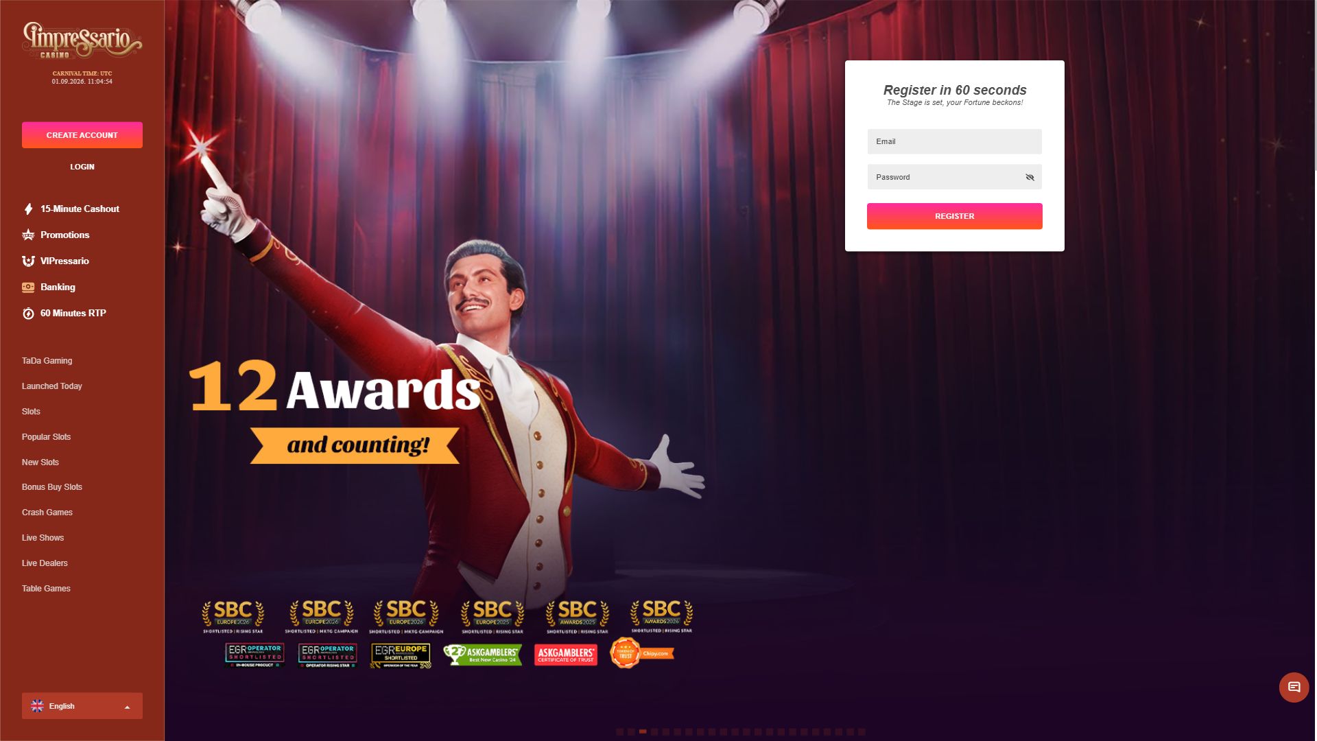 Impressariocasino — Homepage (Desktop)