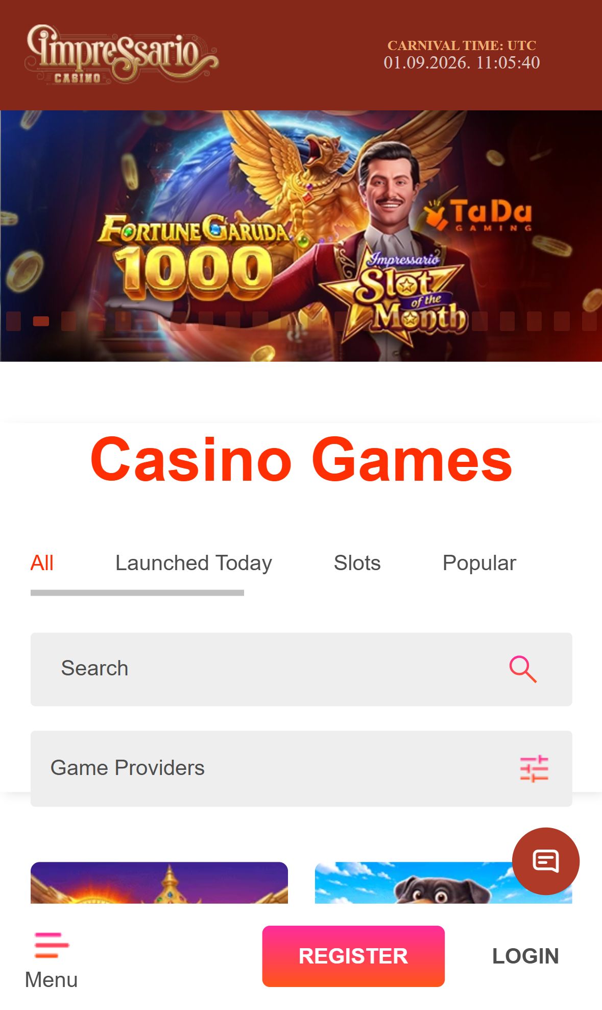 Impressariocasino — Lobby (Mobile)