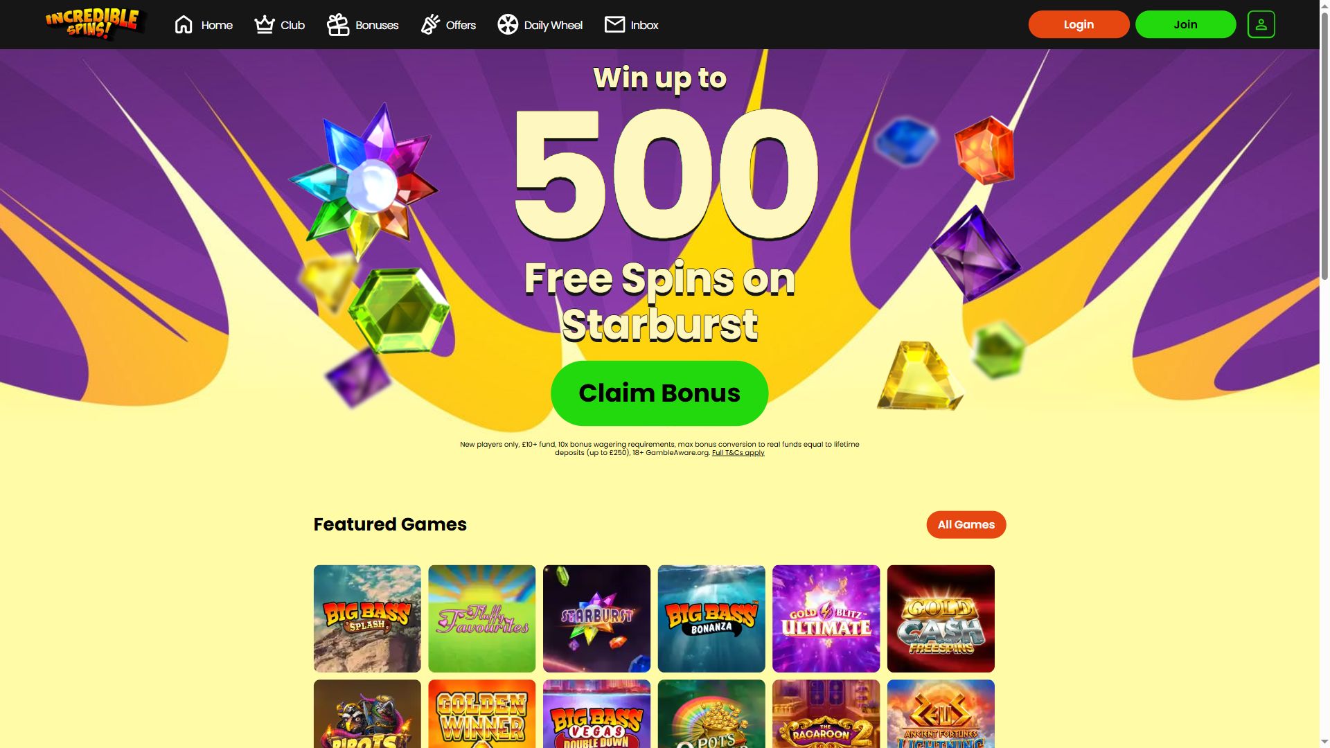 Incredible Spins — Homepage (Desktop)