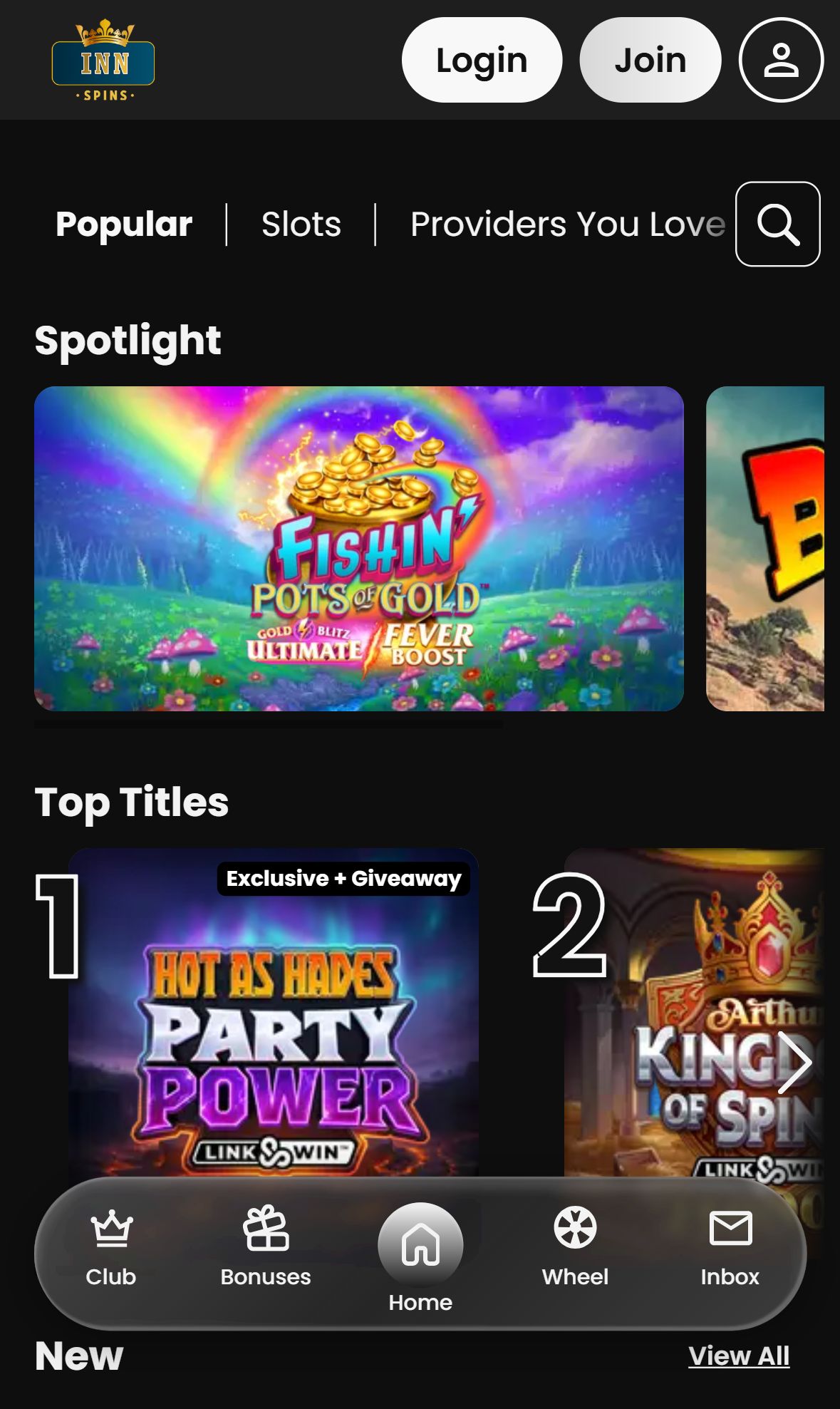 Innspins — Lobby (Mobile)