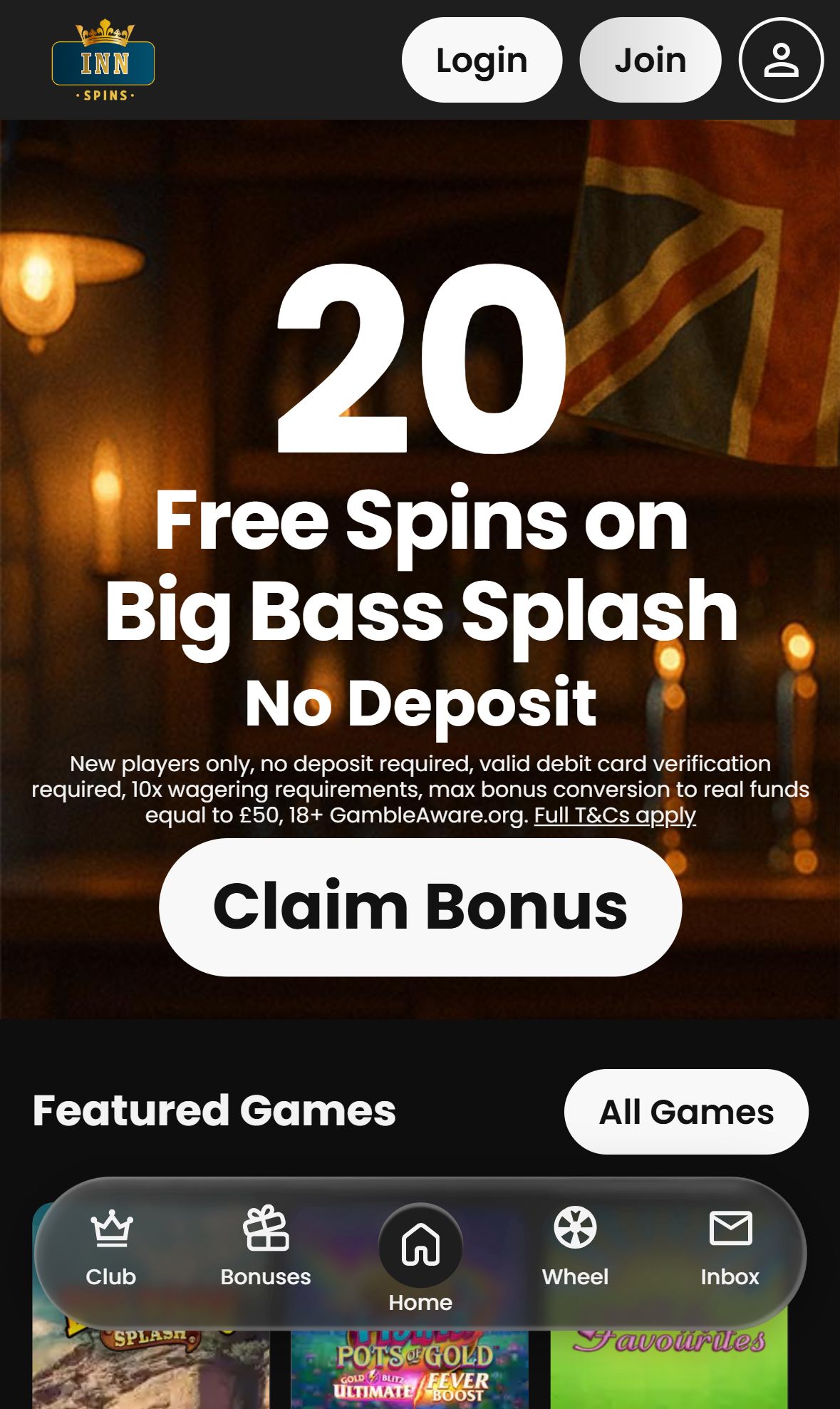 Innspins — Homepage (Mobile)