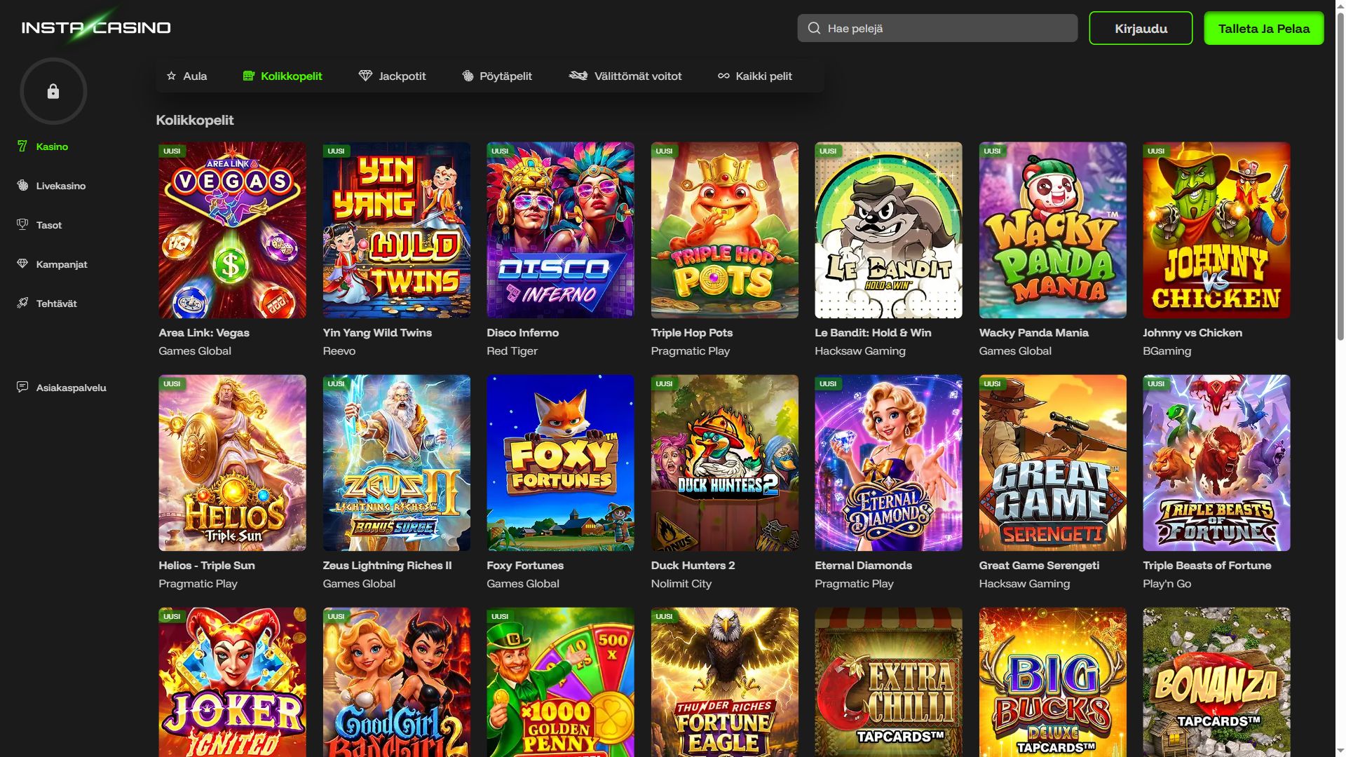 InstaCasino — Lobby (Desktop)