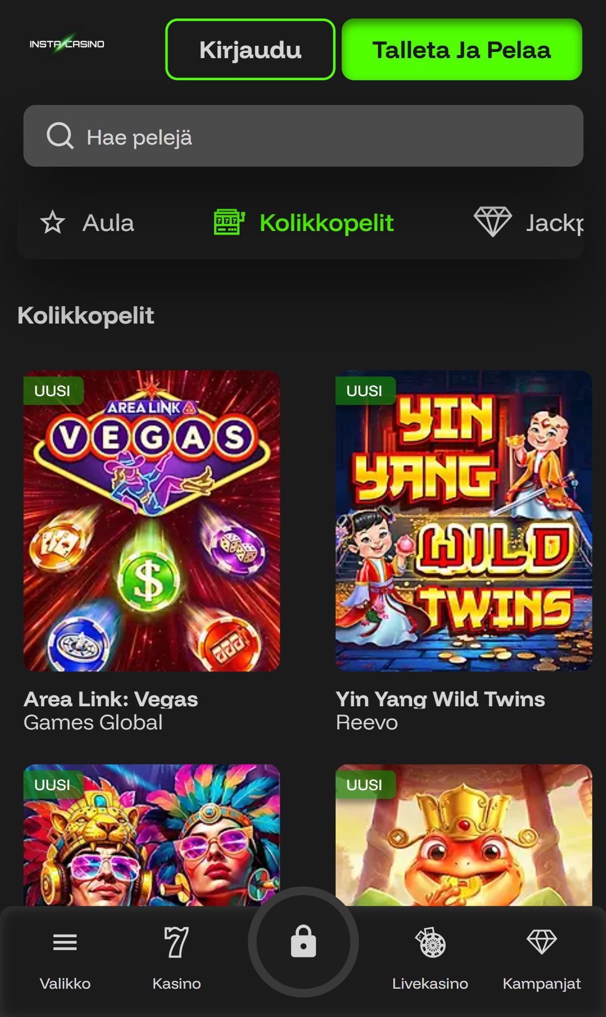 InstaCasino — Lobby (Mobile)