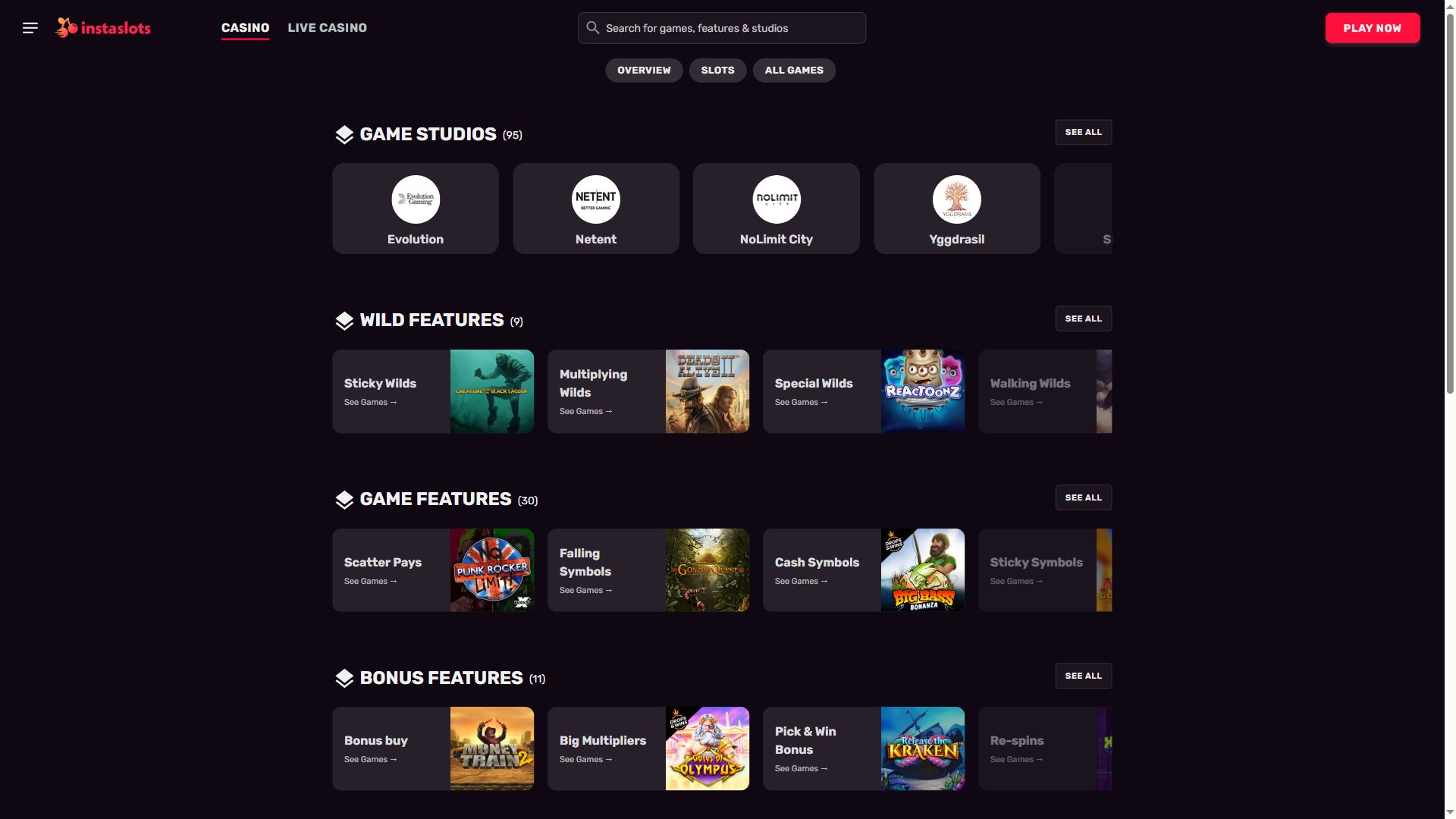 Instaslots — Lobby (Desktop)