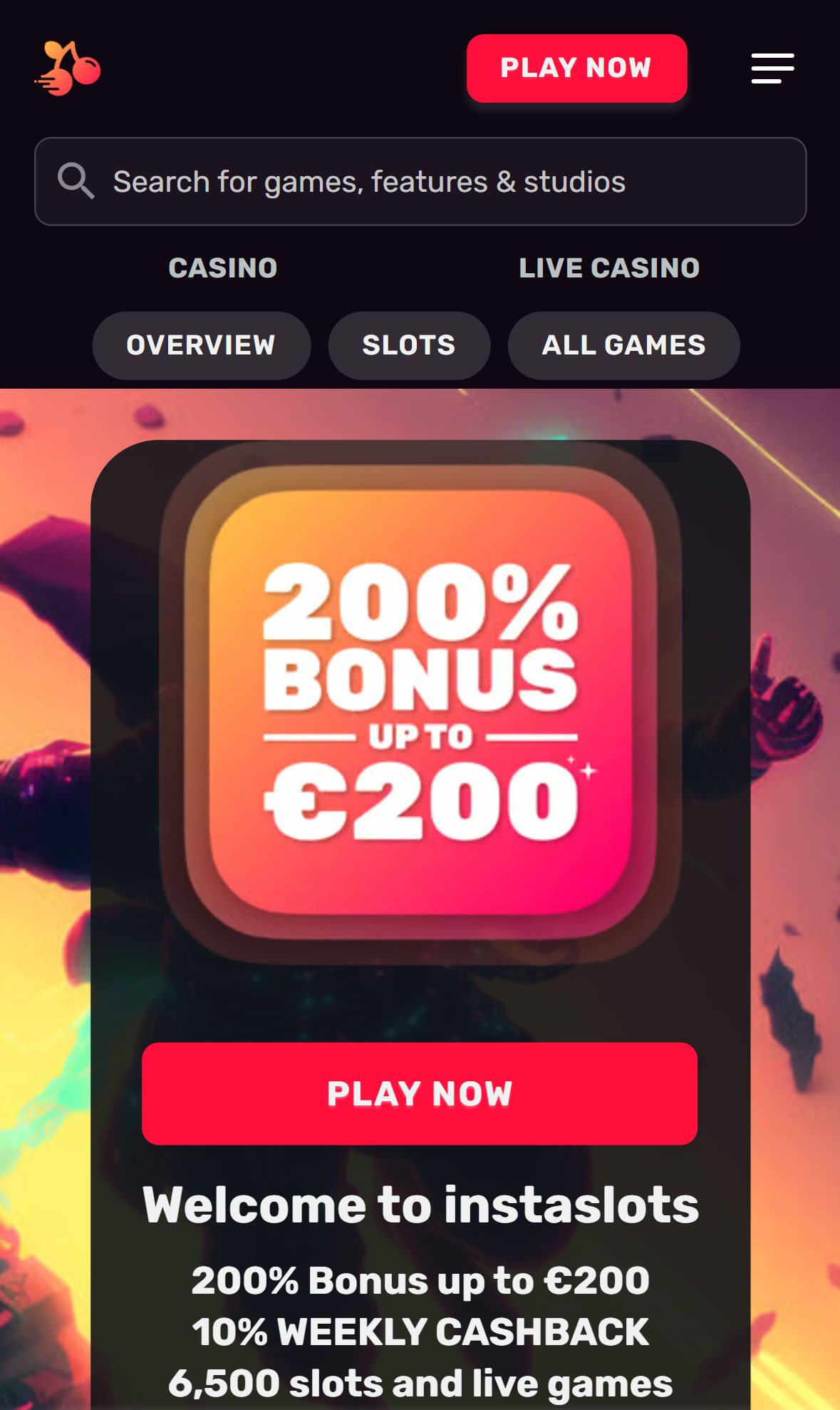 Instaslots — Homepage (Mobile)