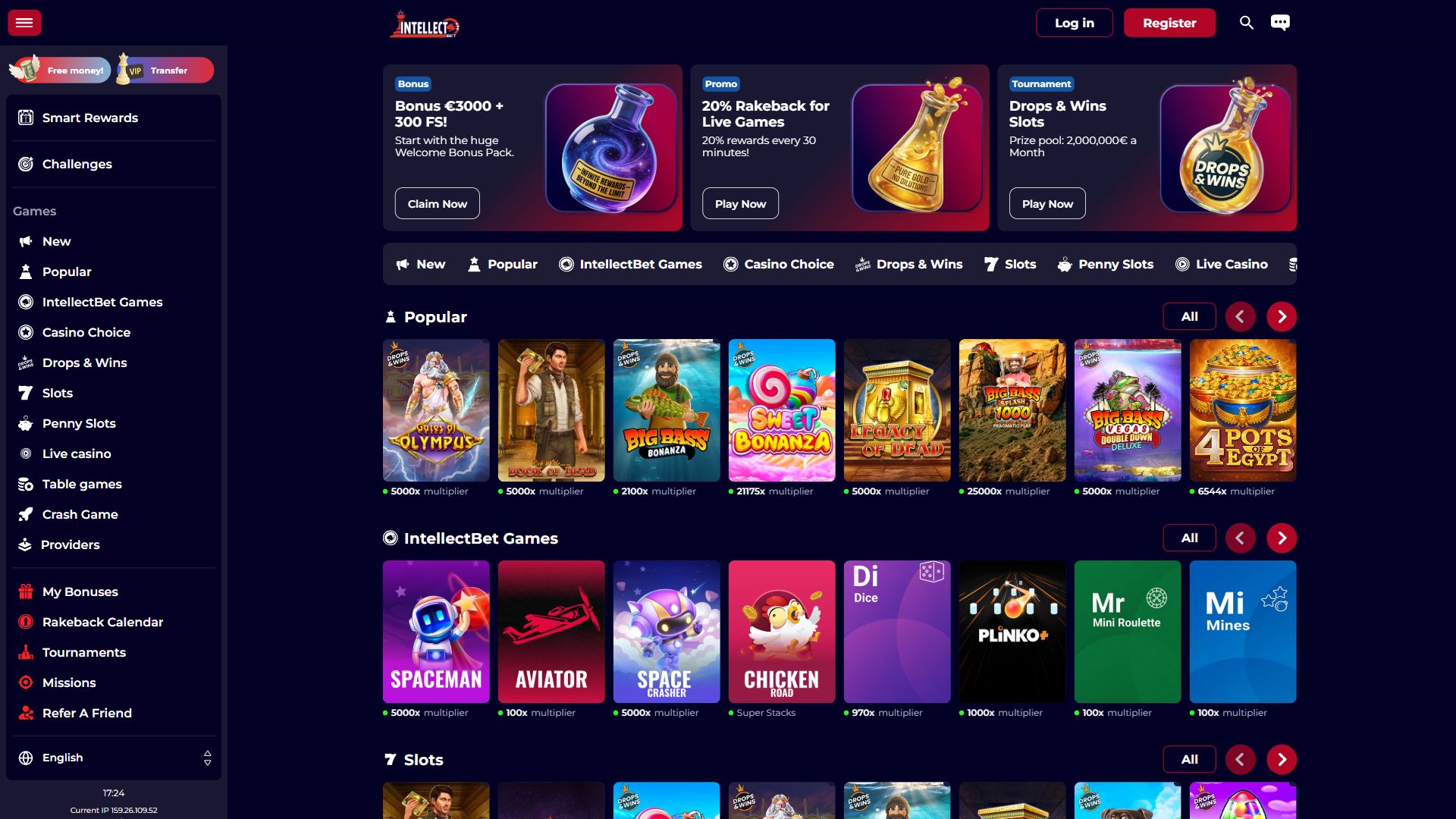 IntellectBet — Startseite (Desktop)