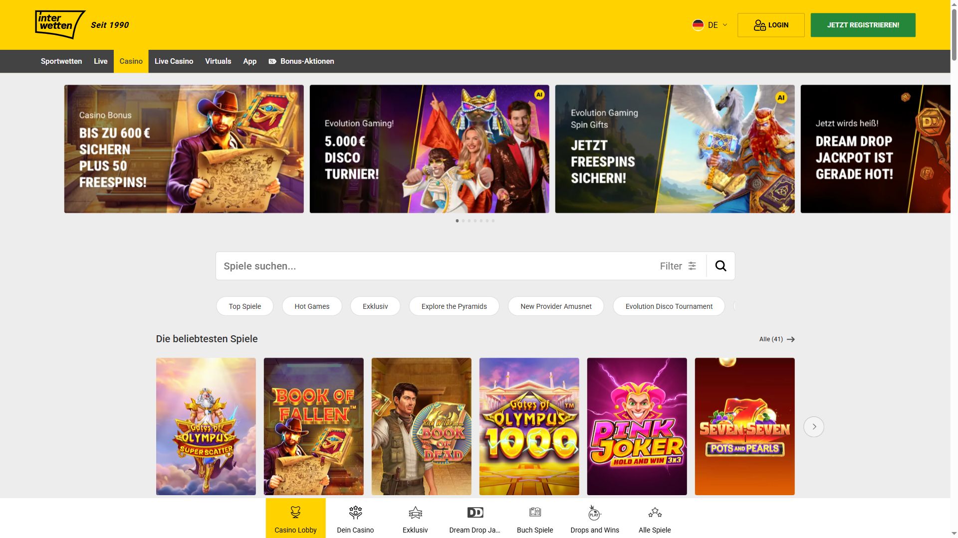 Interwetten — Lobby (Desktop)
