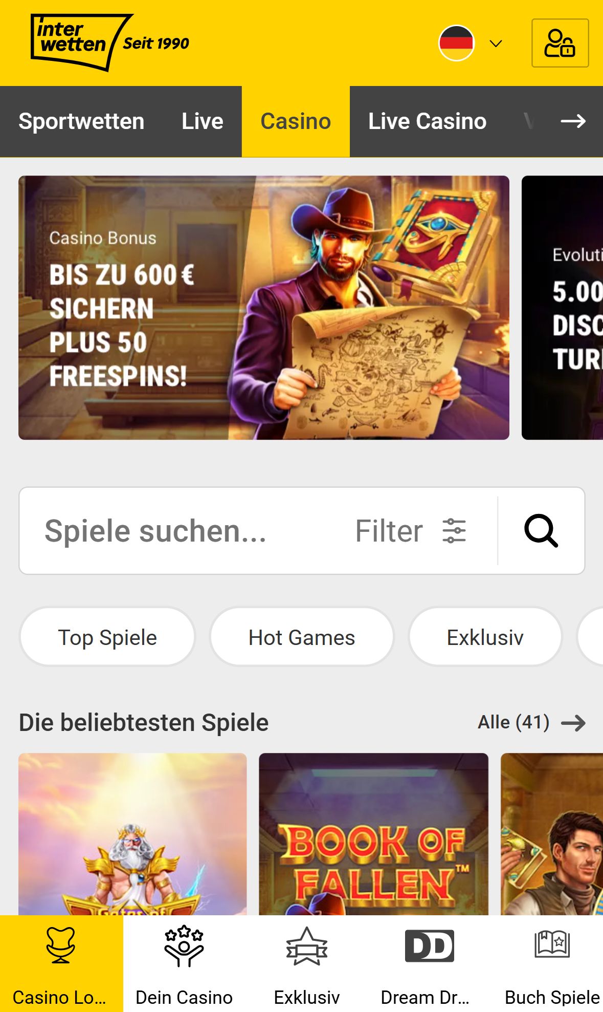Interwetten — Lobby (Mobil)