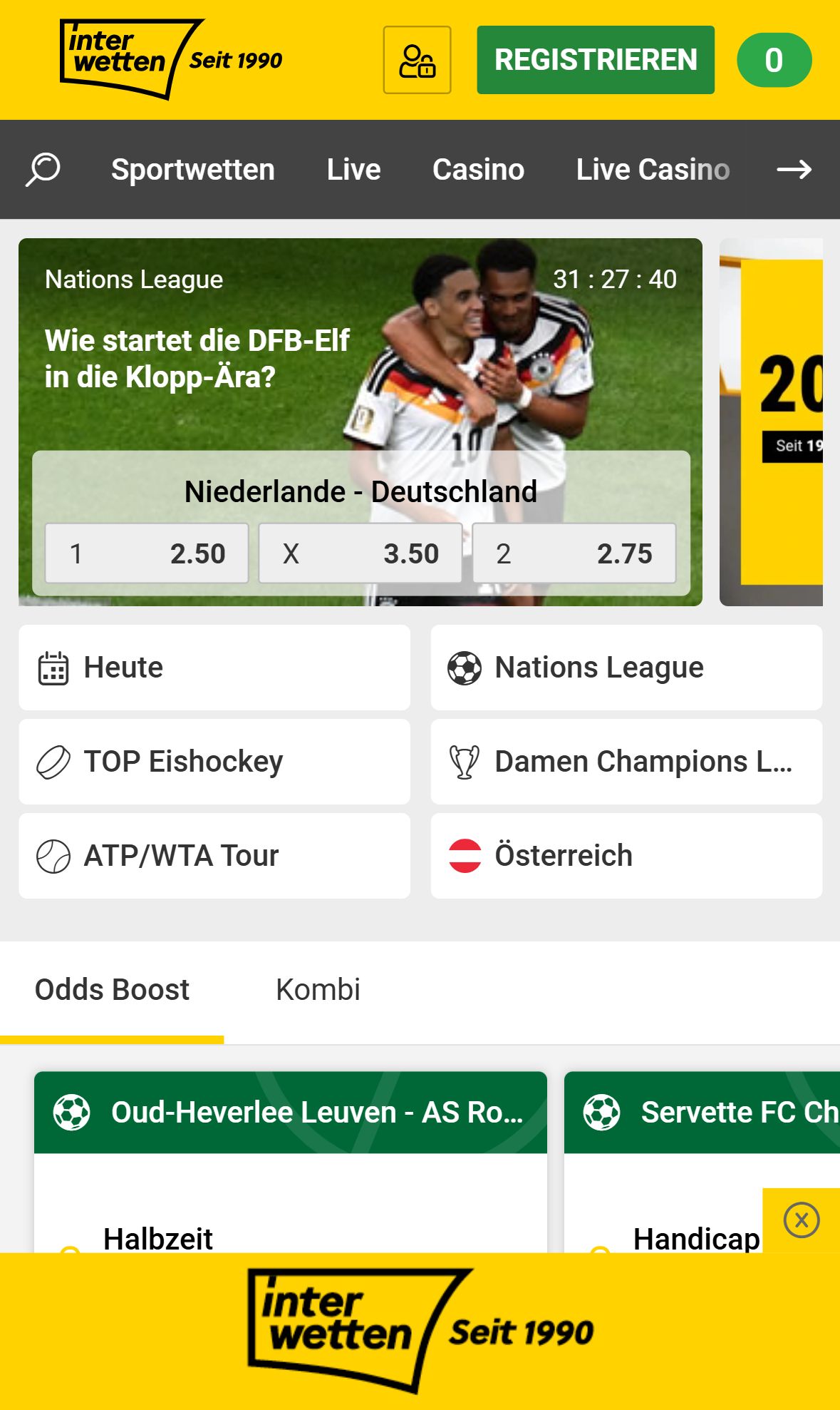 Interwetten — Startseite (Mobil)