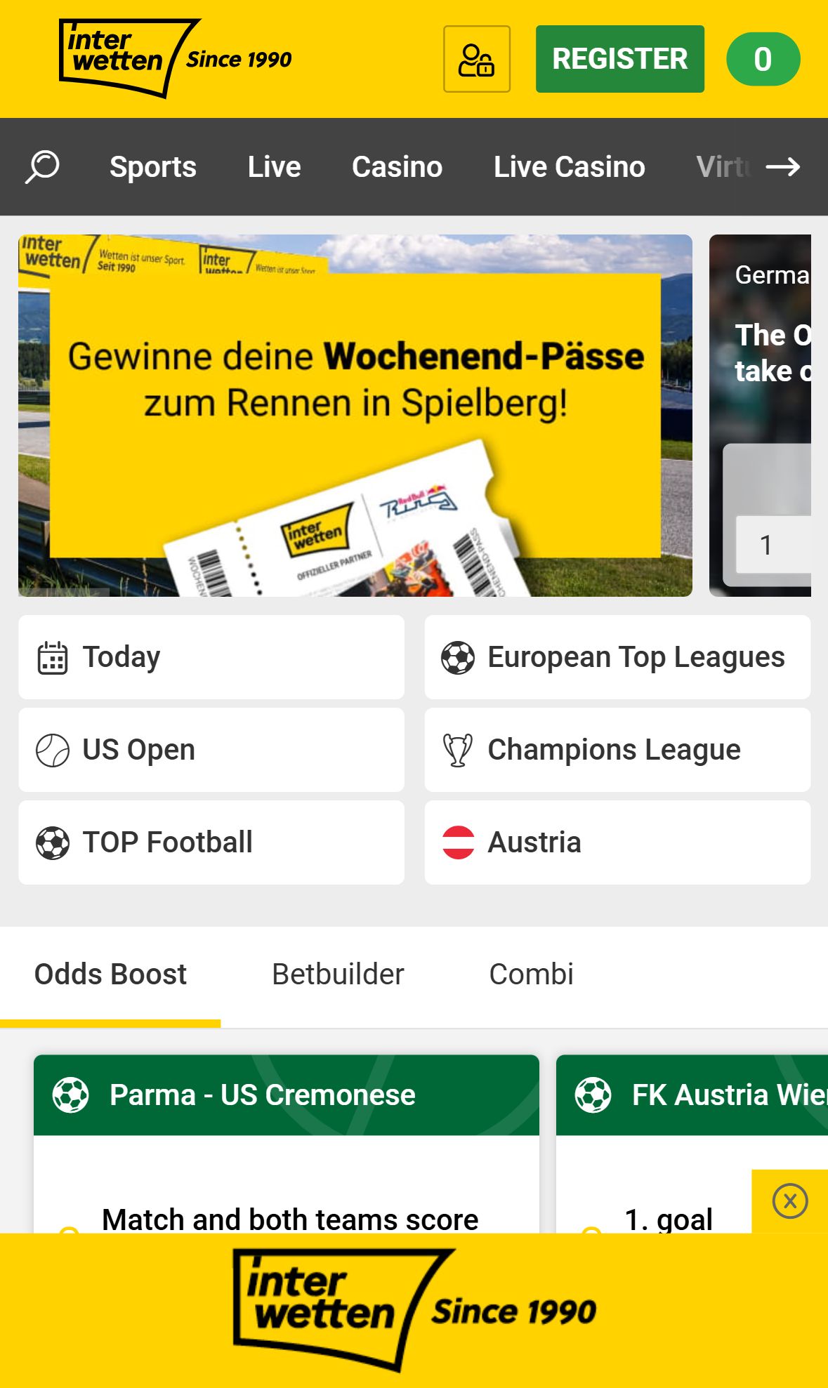 Interwetten — Homepage (Mobile)