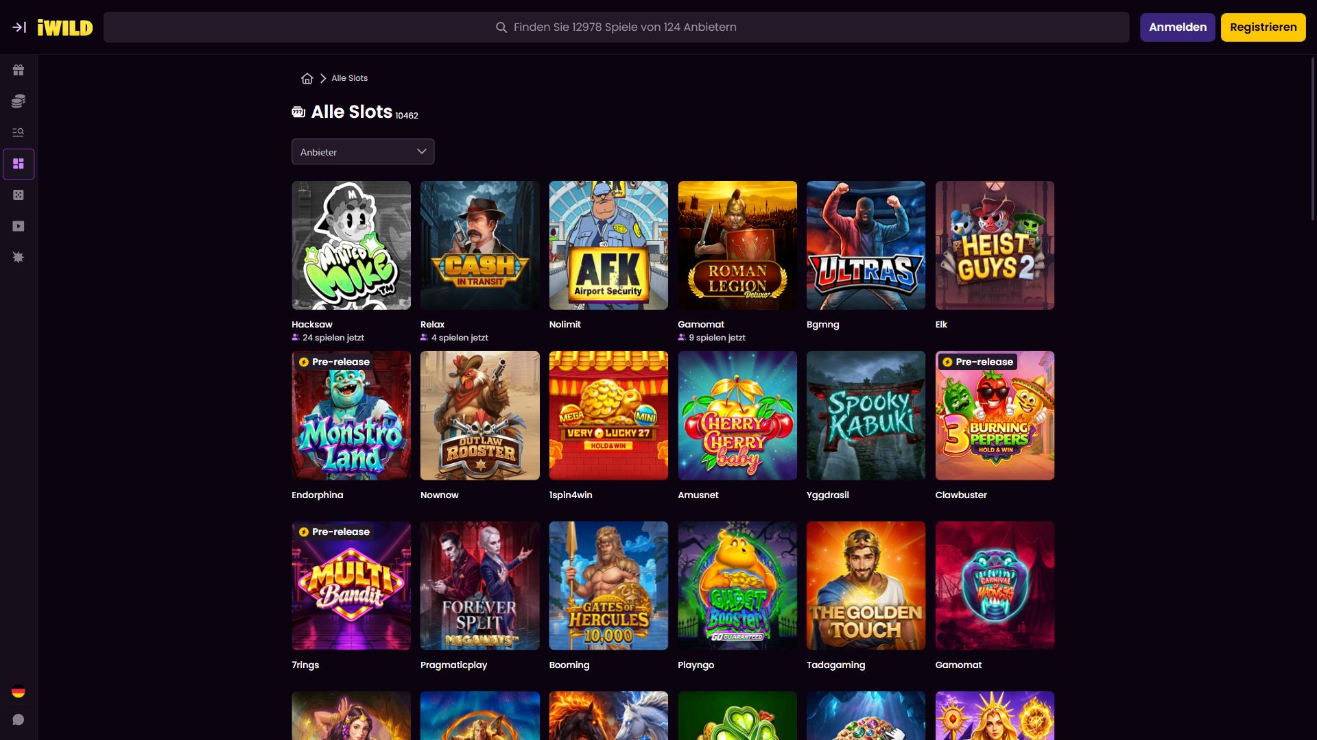 iWild Casino — Lobby (Desktop)