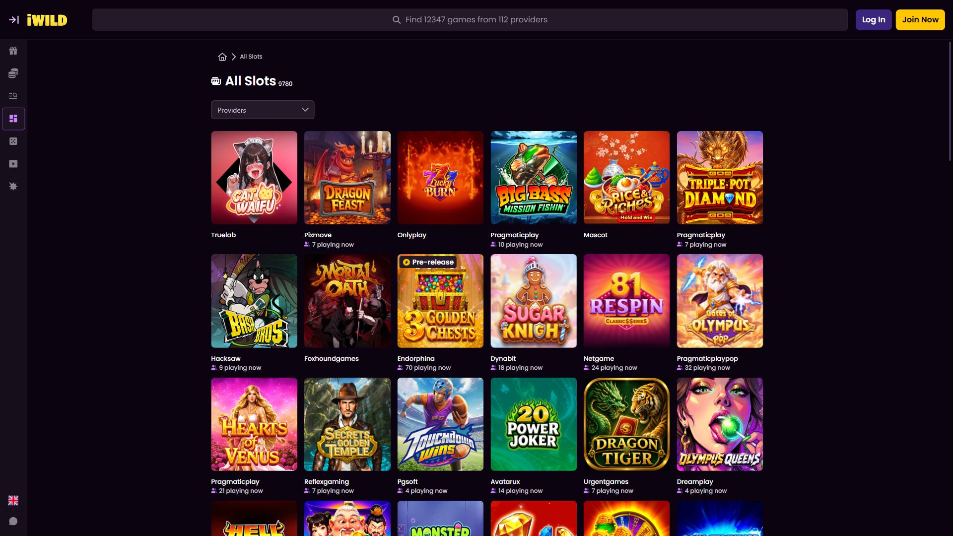 iWild Casino — Lobby (Desktop)