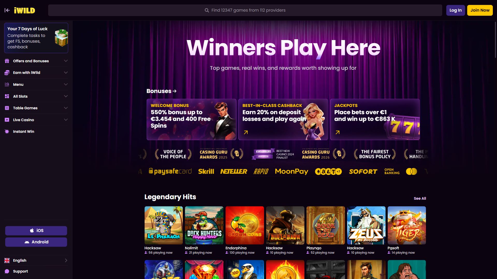 iWild Casino — Homepage (Desktop)