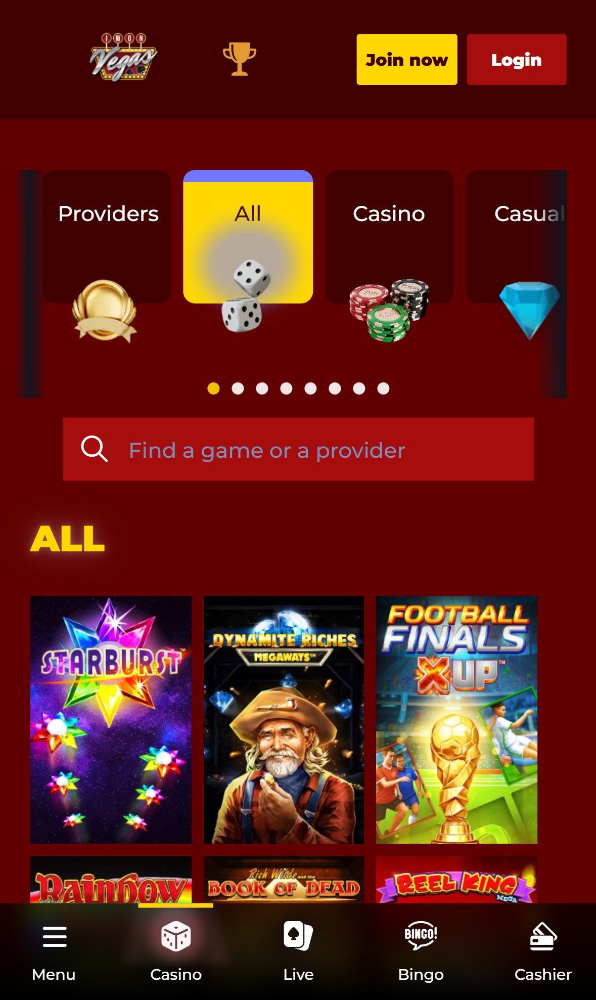 iWonVegas — Lobby (Mobile)