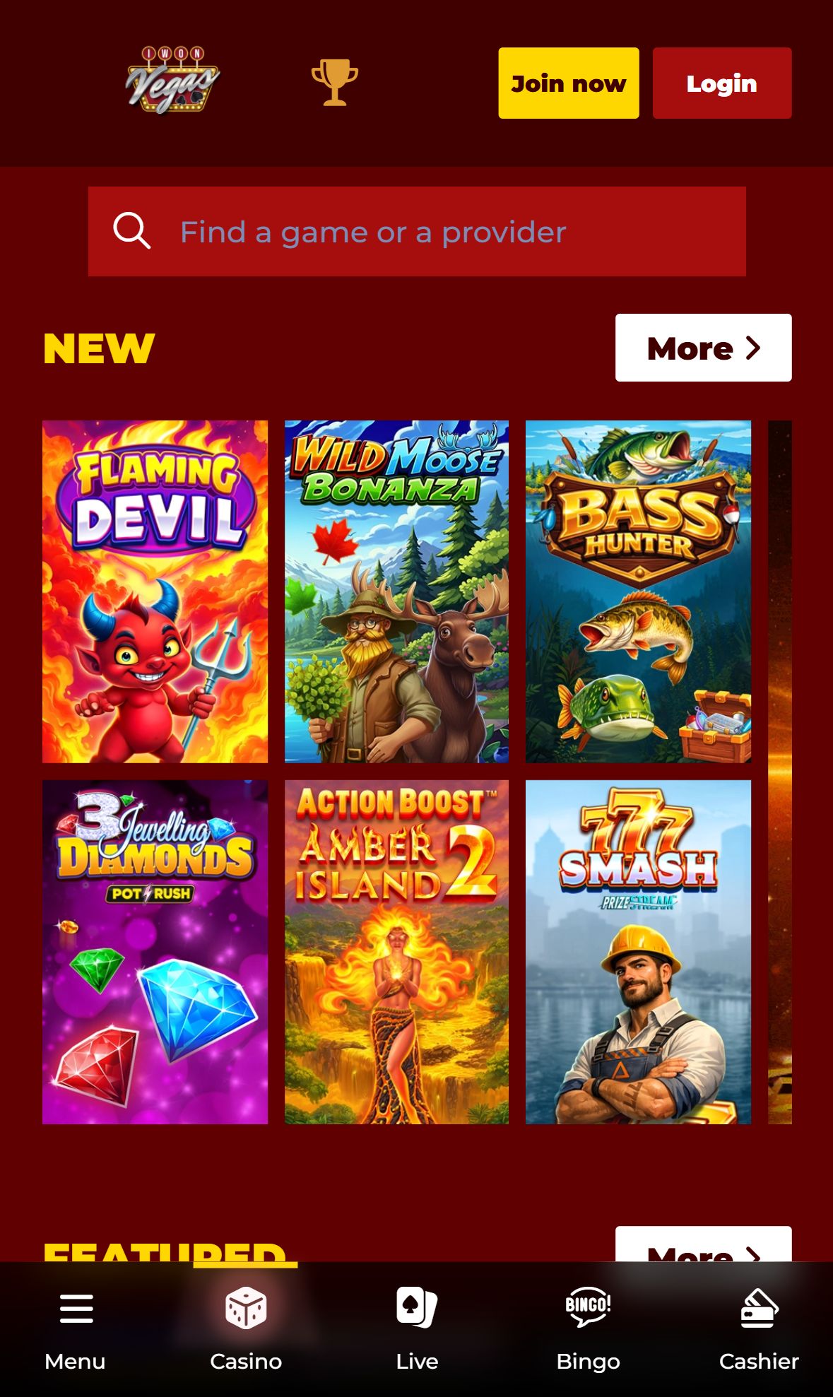 iWonVegas — Homepage (Mobile)